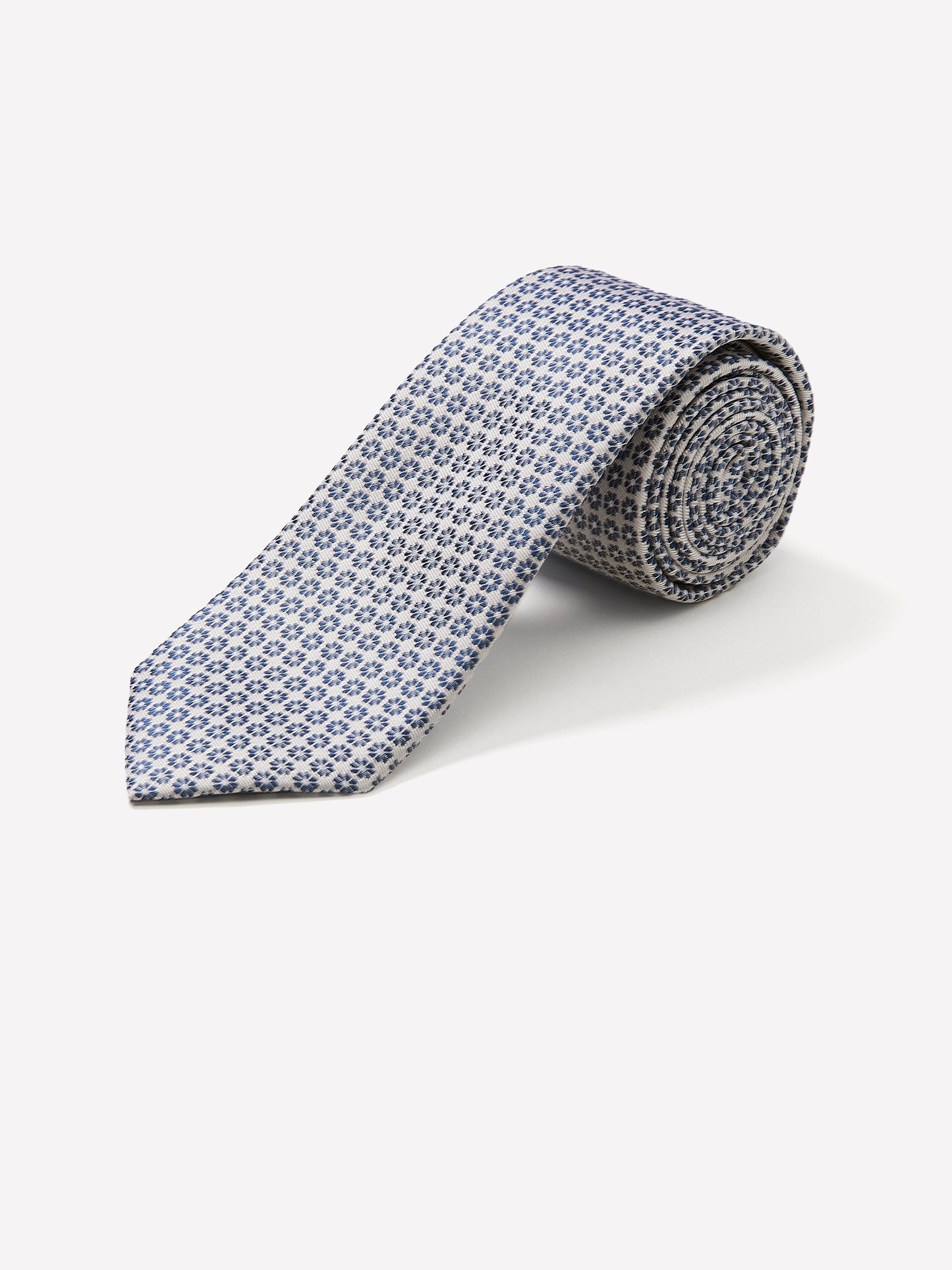 Woven Skinny Silk Tie Blue Geo Floral