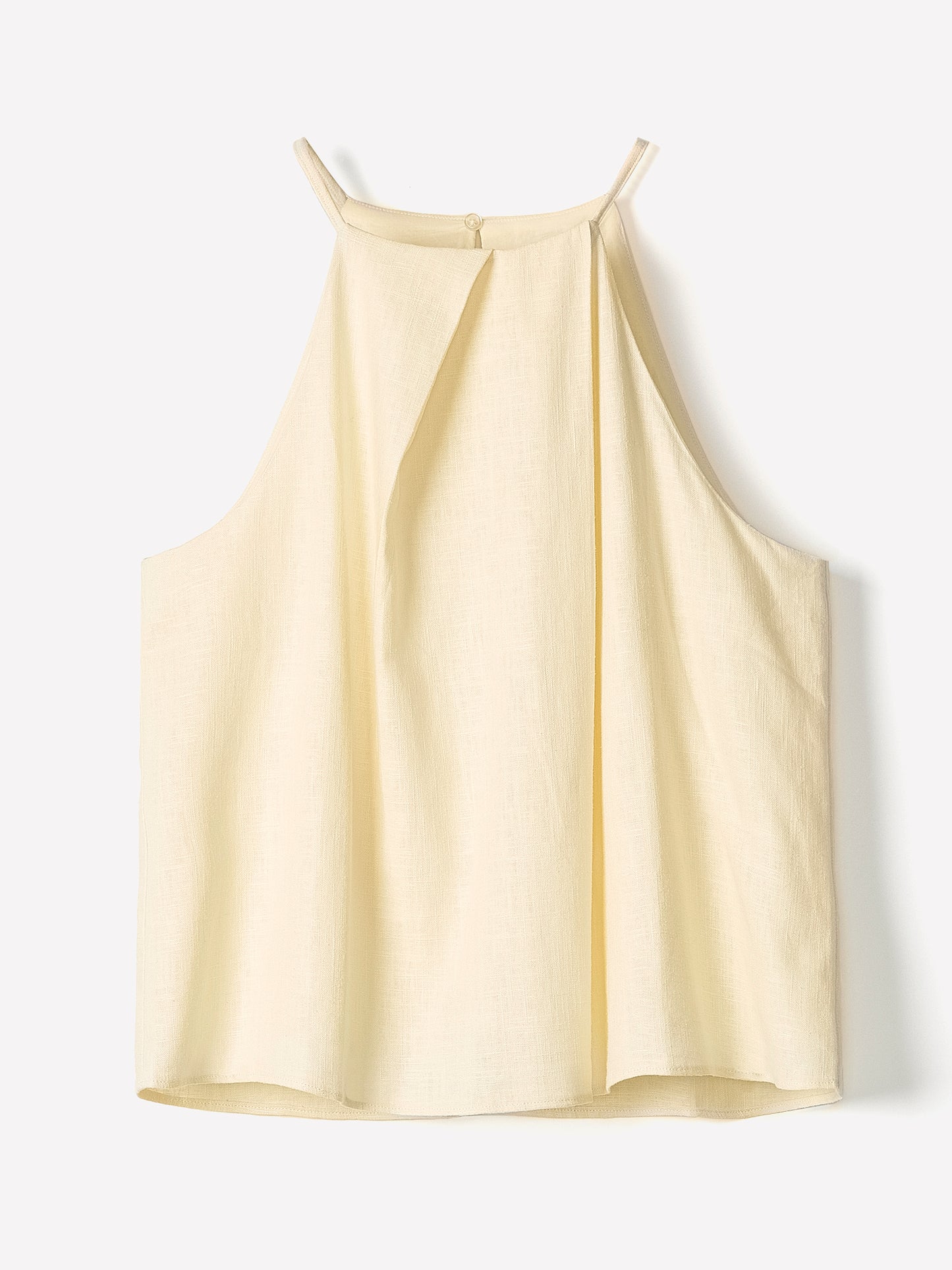 Woven Linen Blend Halter Top with Pleats