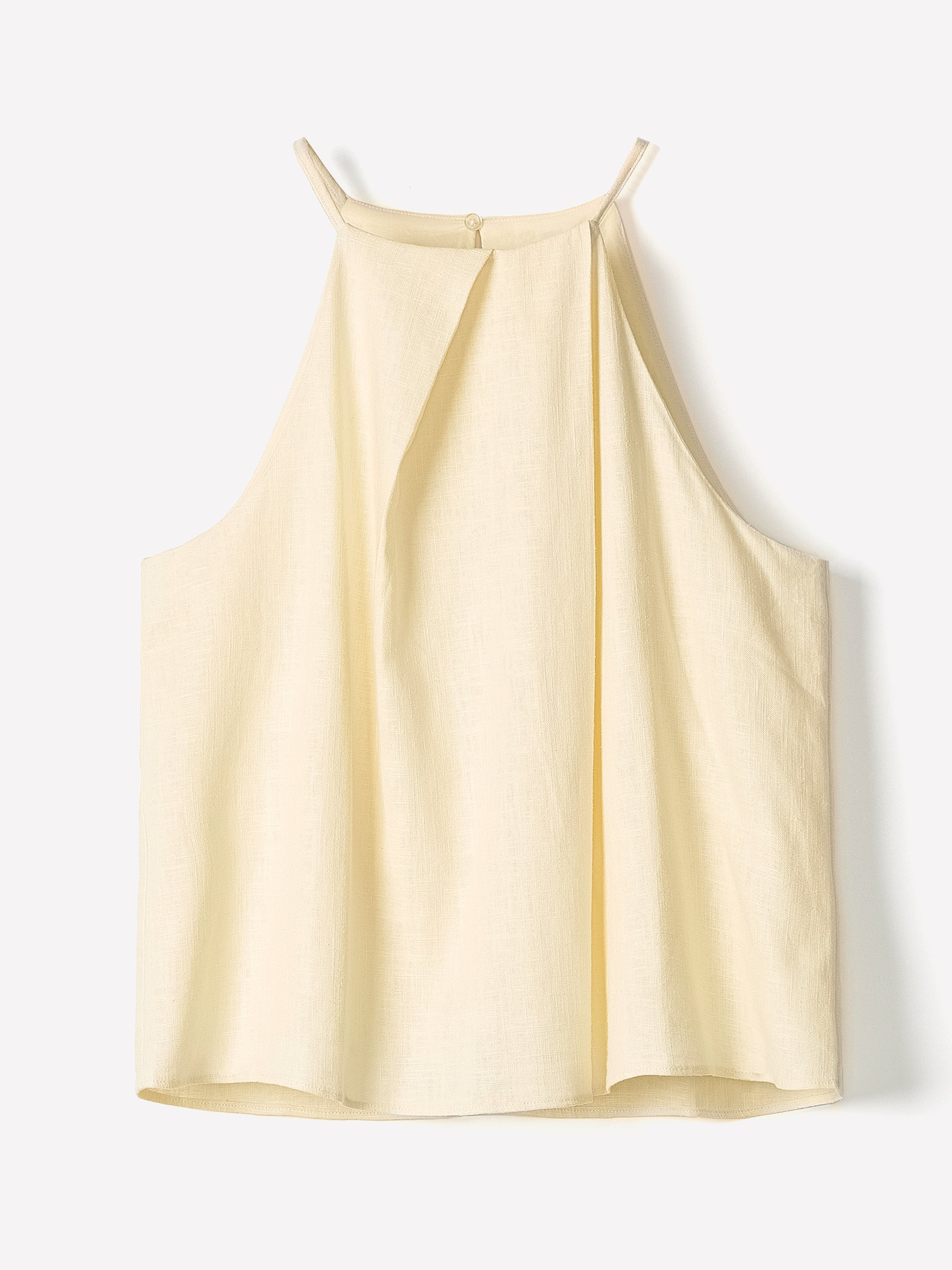 Woven Linen Blend Halter Top with Pleats