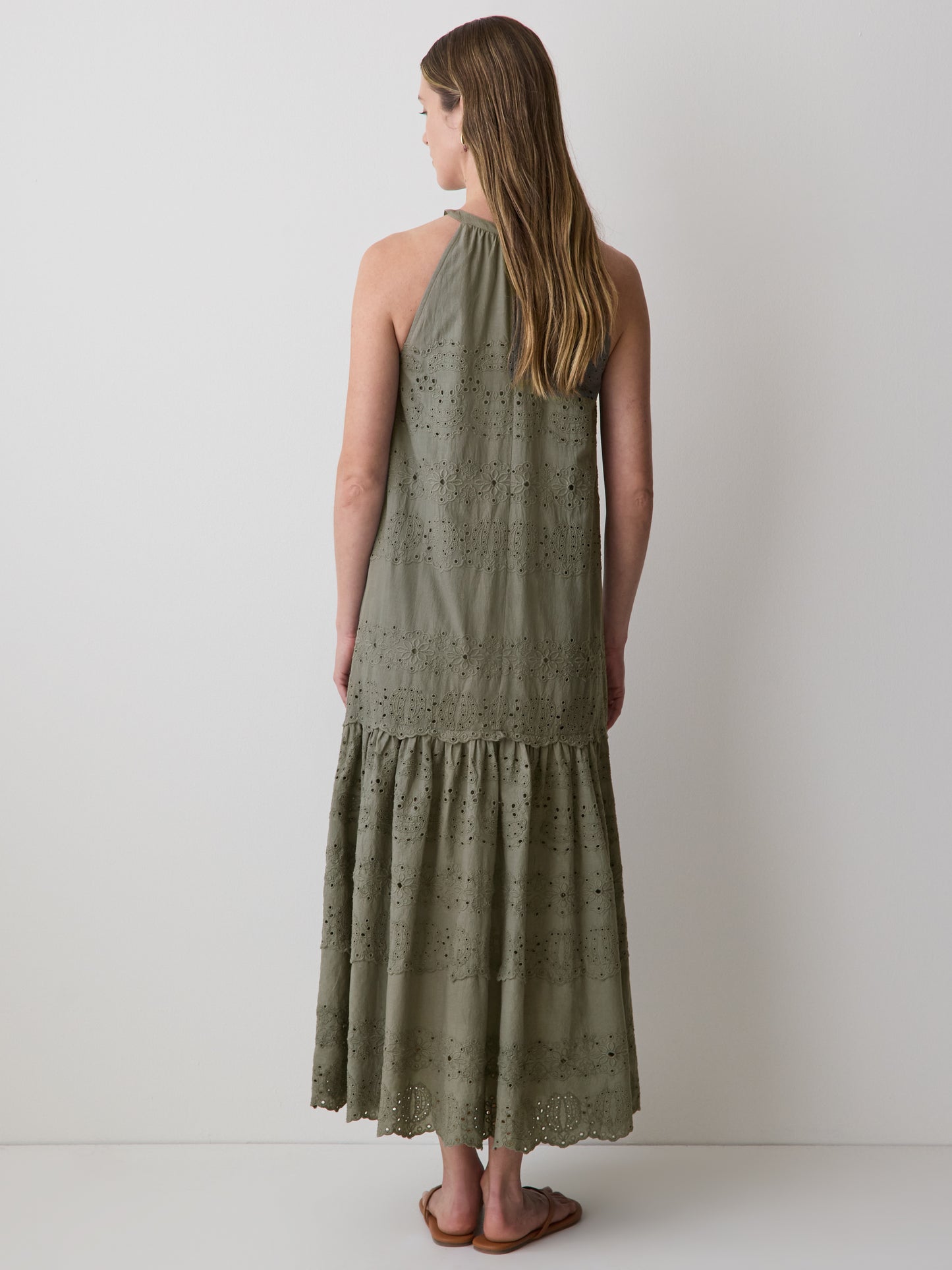 Cotton Eyelet Halter Maxi Dress