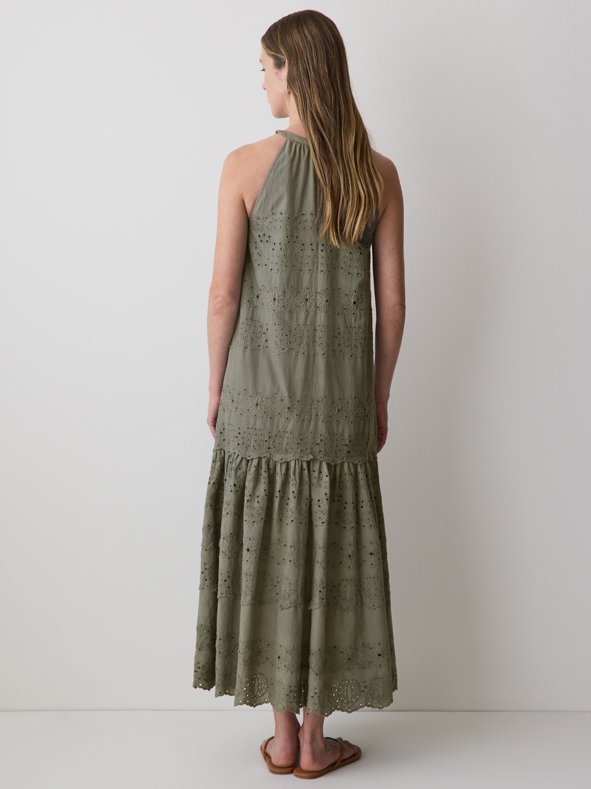 Cotton Eyelet Halter Maxi Dress