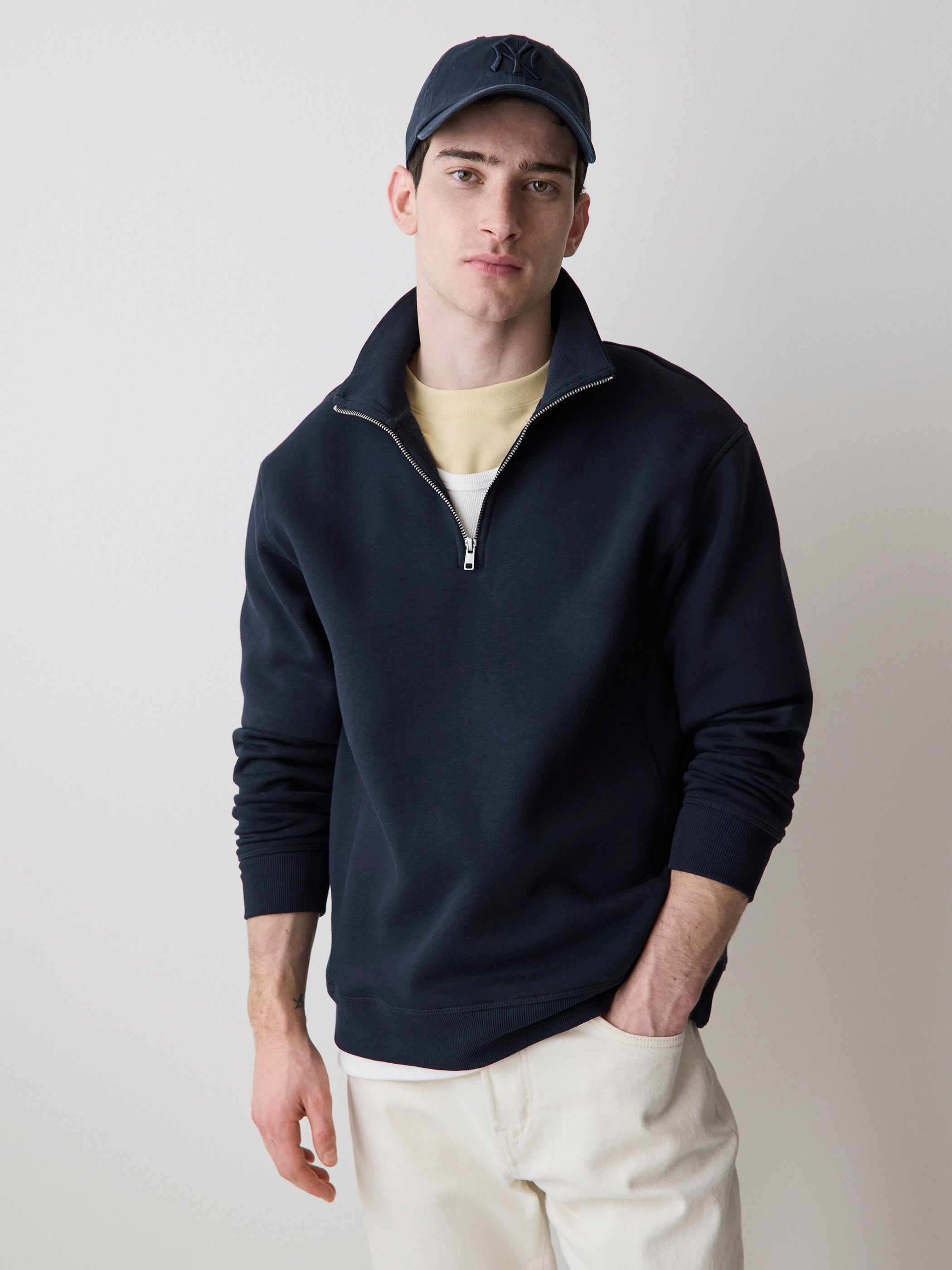 Long-Sleeve Half-Zip Mock-Neck Sweater