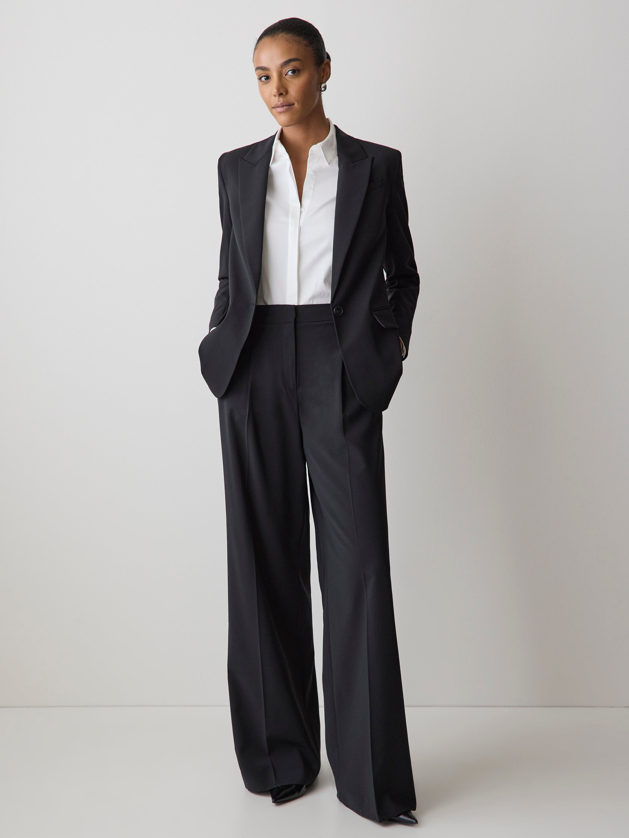 Black One-Button Wool-Blend Blazer