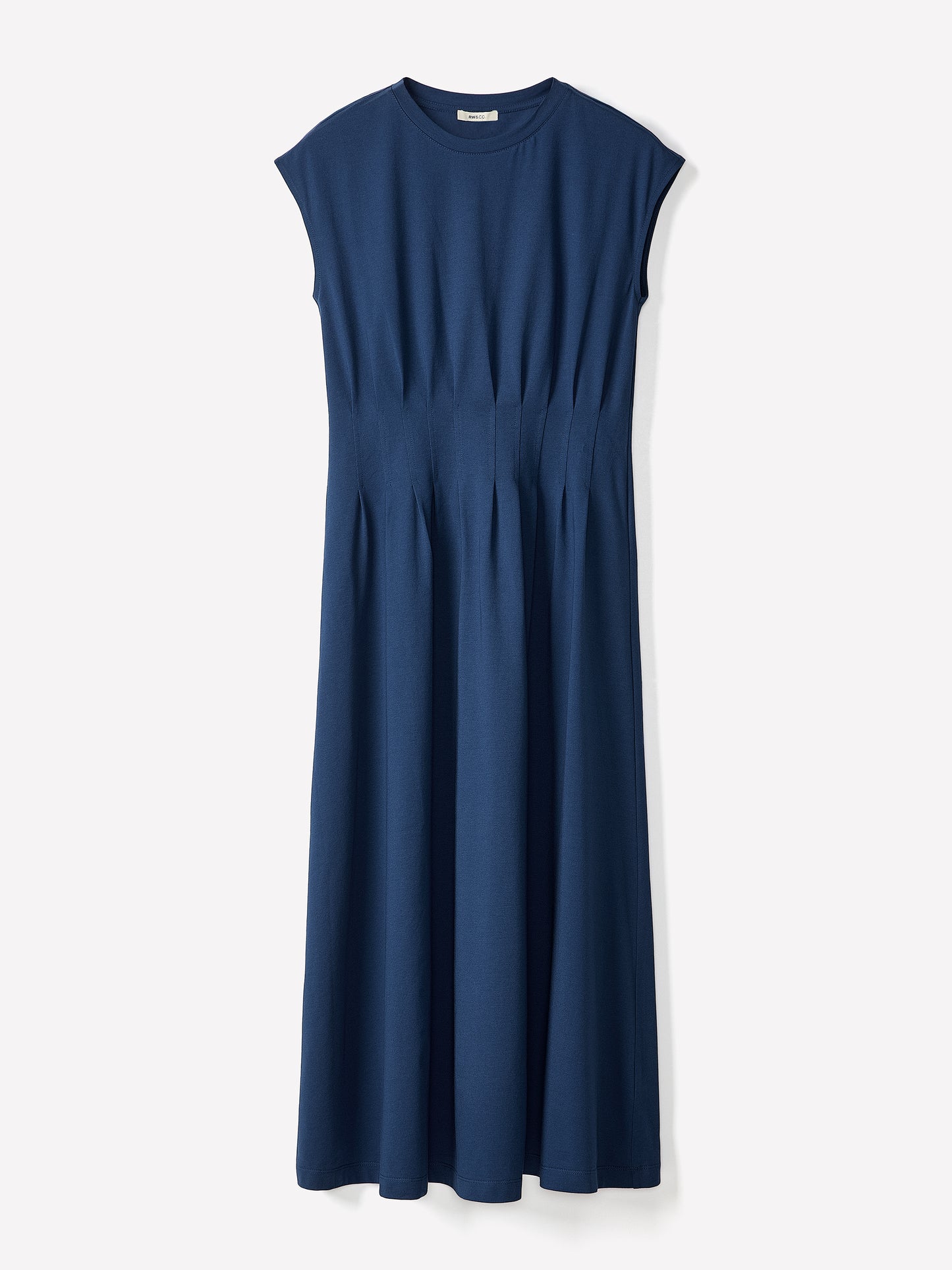 Extended-Sleeve Crew-Neck Midi Dress with Pintucks