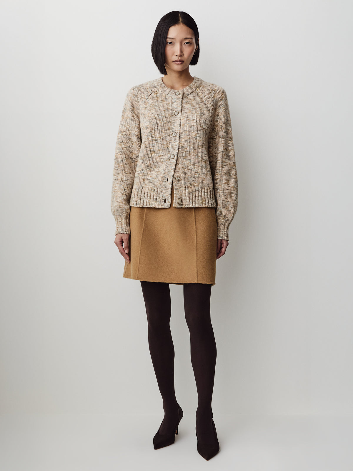 Long-Sleeve Crew-Neck Marled Cardigan