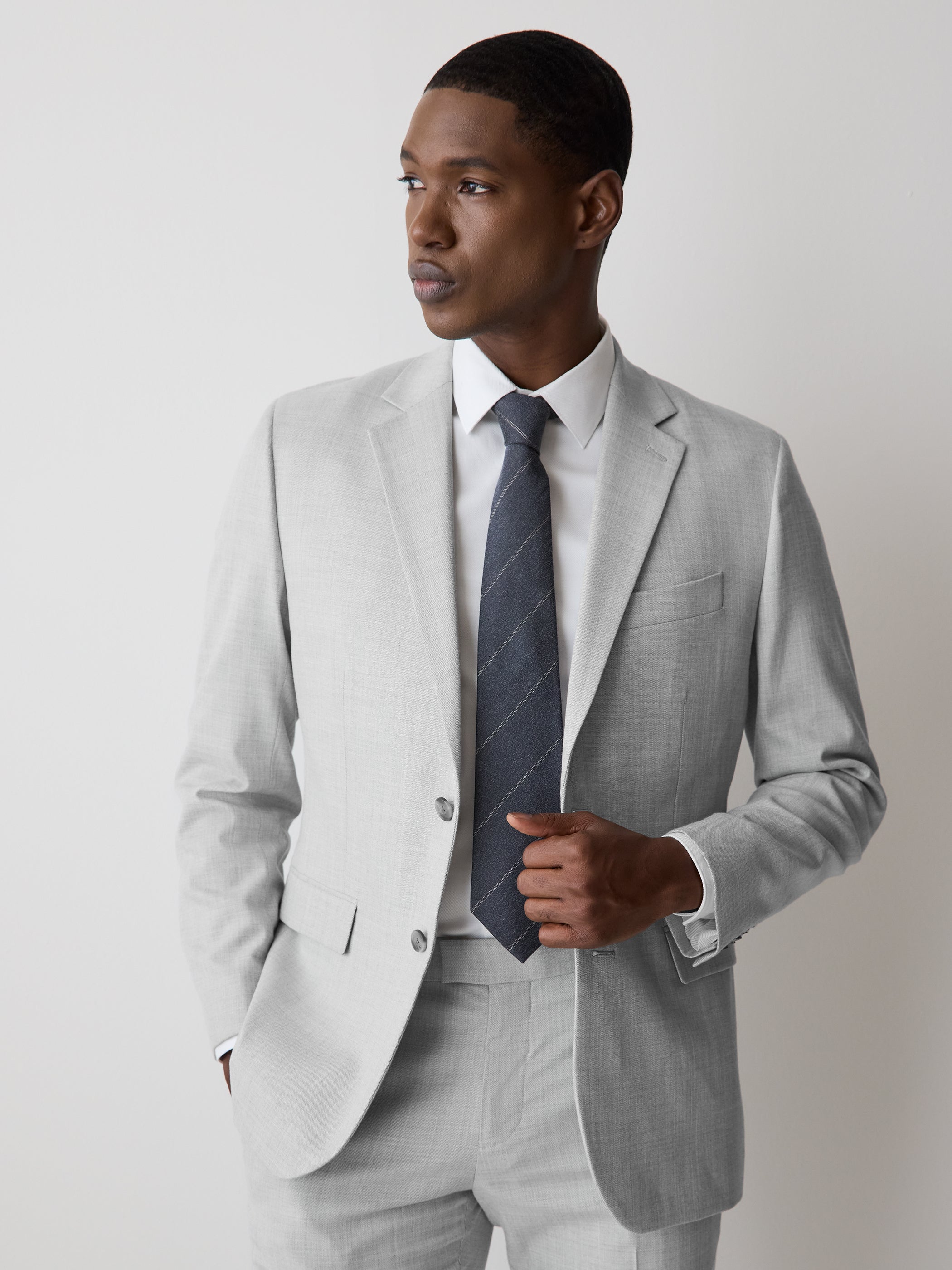 Veston de Complet Essentiel Coupe Ajustée Gris Clair 