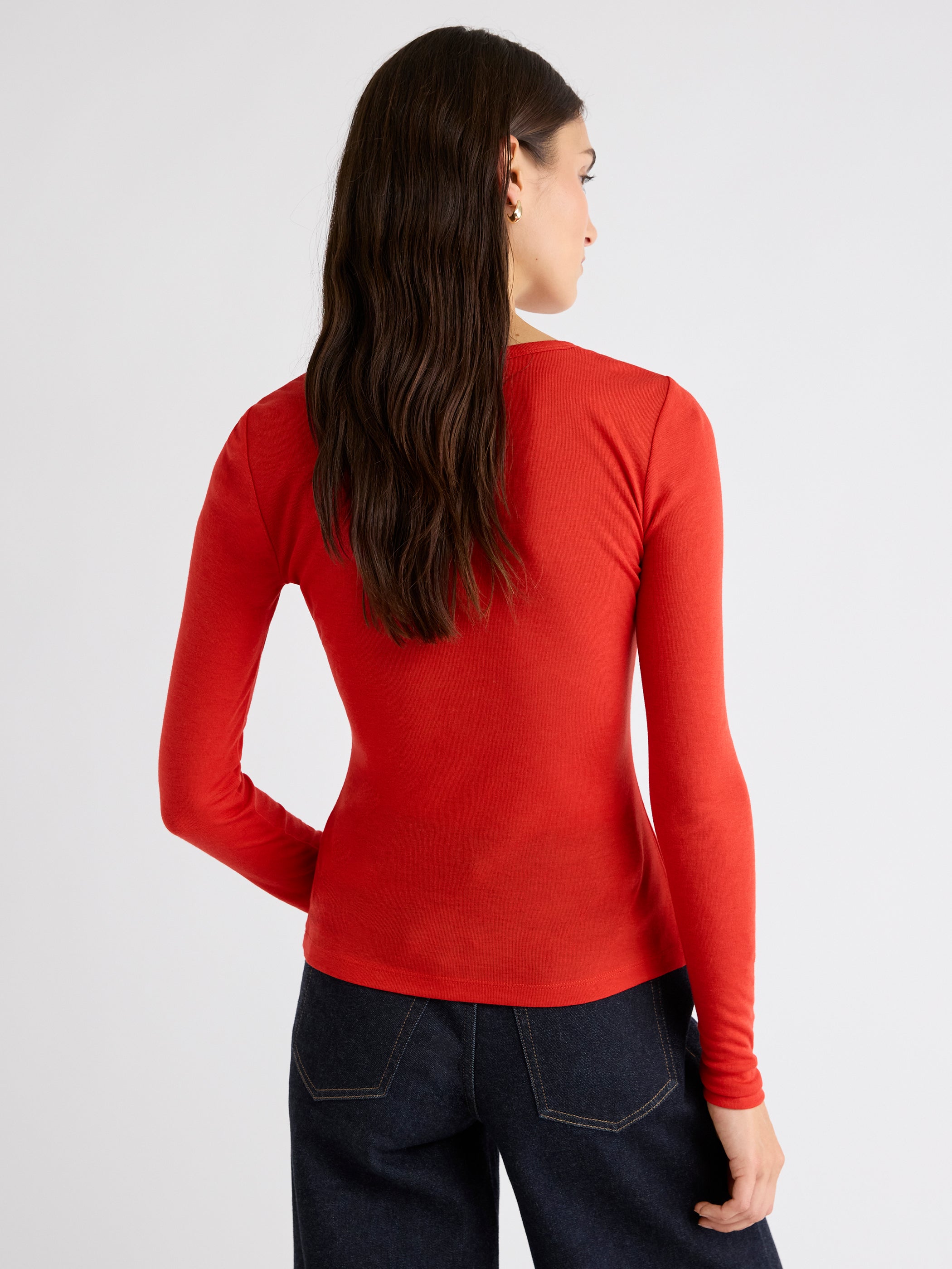 Wool-Blend Scoop-Neck Long-Sleeve Top
