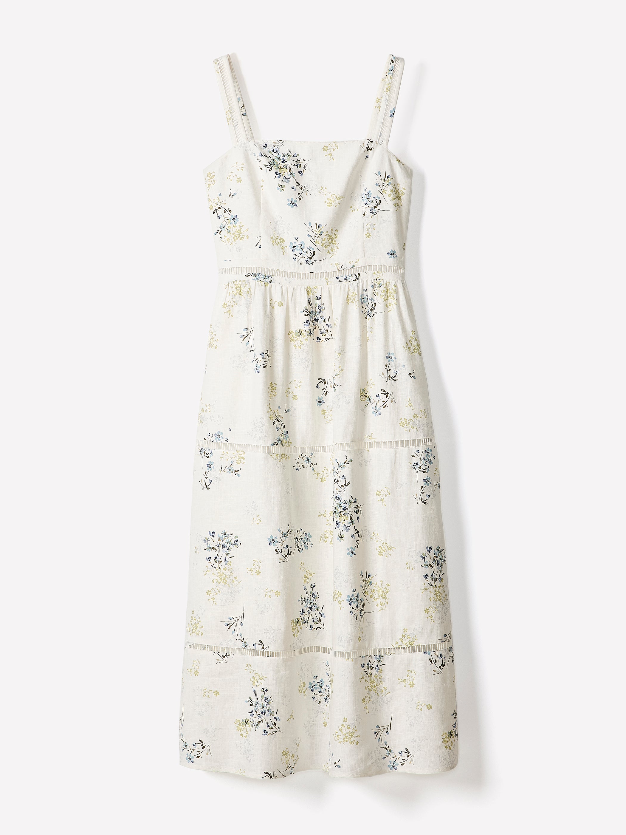 Sleeveless Square-Neck Linen-Blend Midi Dress