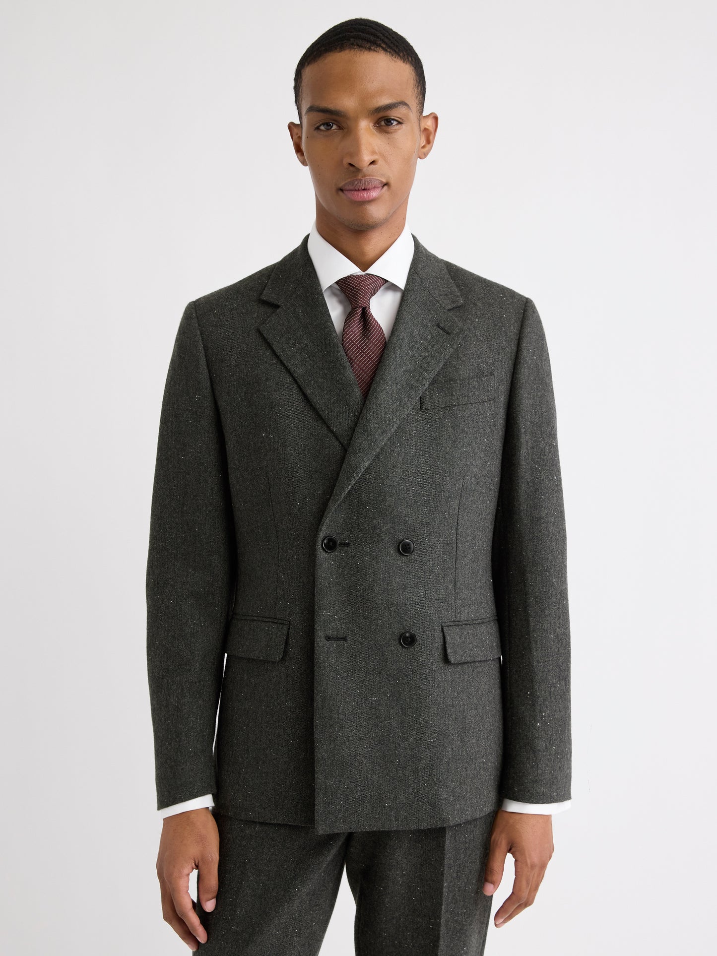 Tailored-Fit Double-Breasted Tweed Suit Blazer