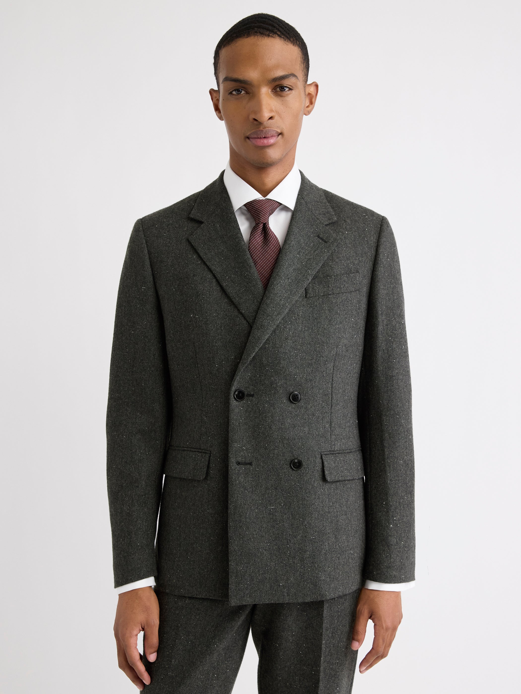 Tailored-Fit Double-Breasted Tweed Suit Blazer