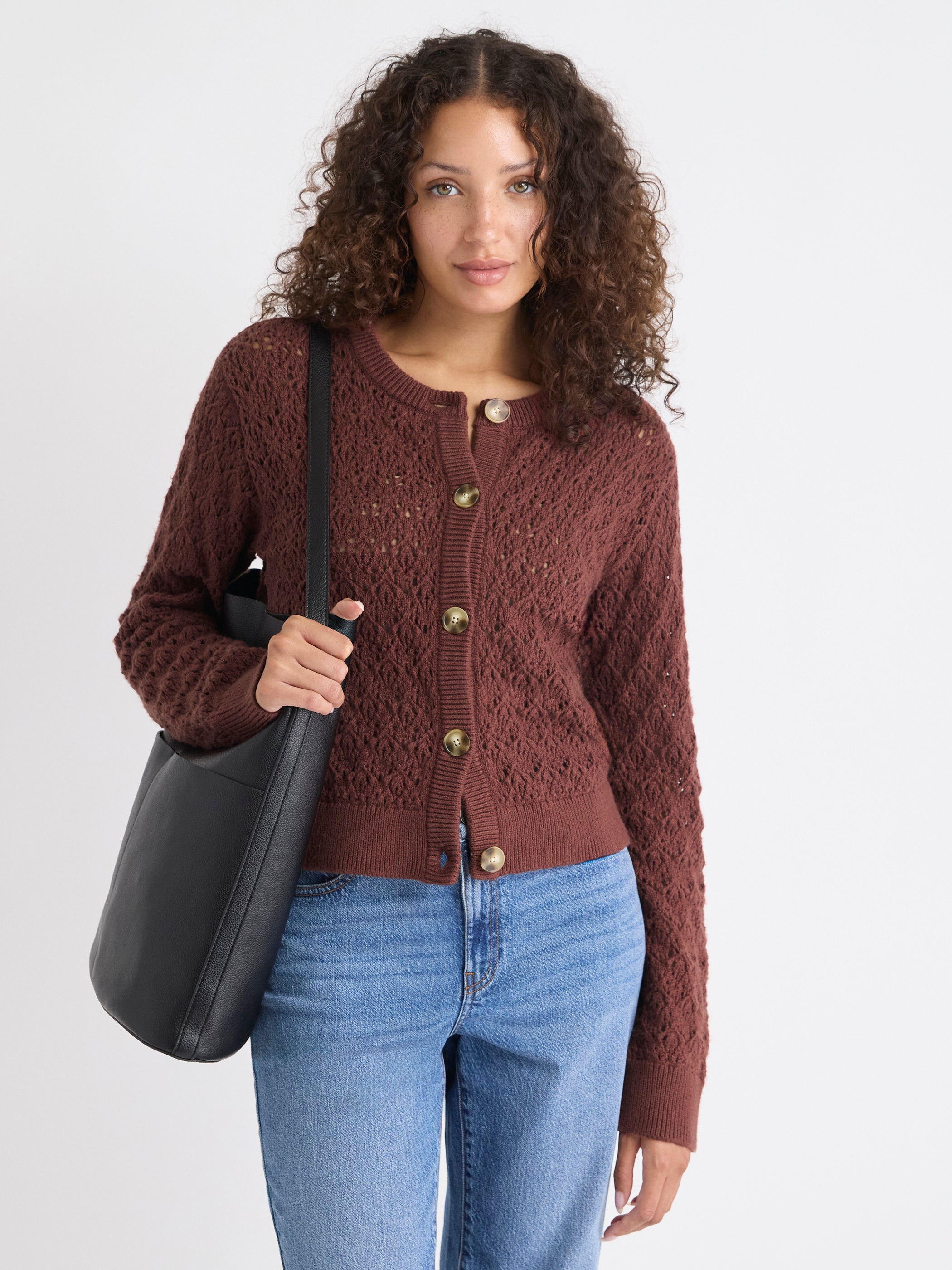 Cardigan Court à Manches Longues en Mailles de Fantaisie