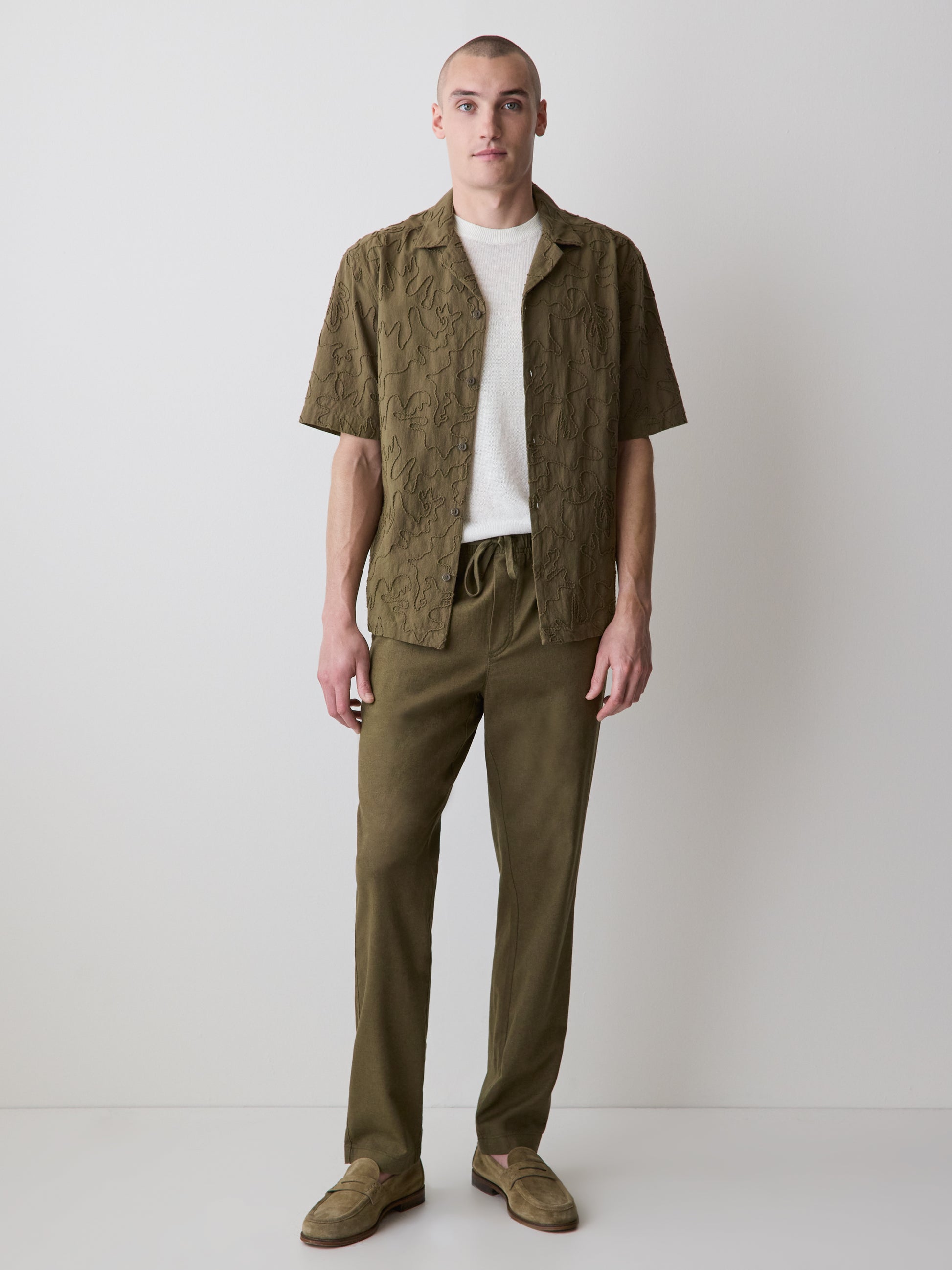 Short-Sleeve Camp-Collar Shirt with Embroidered Details