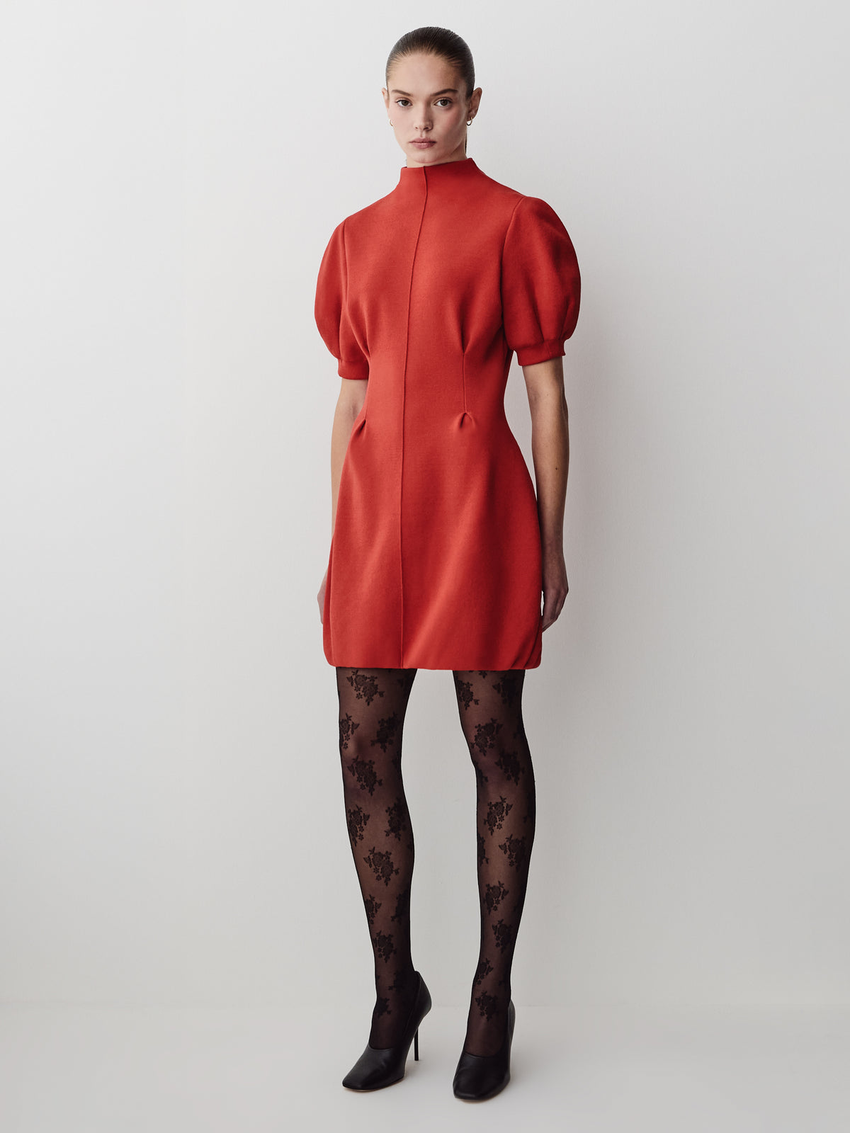 Short-Sleeve Mock-Neck Hourglass Sweater Dress