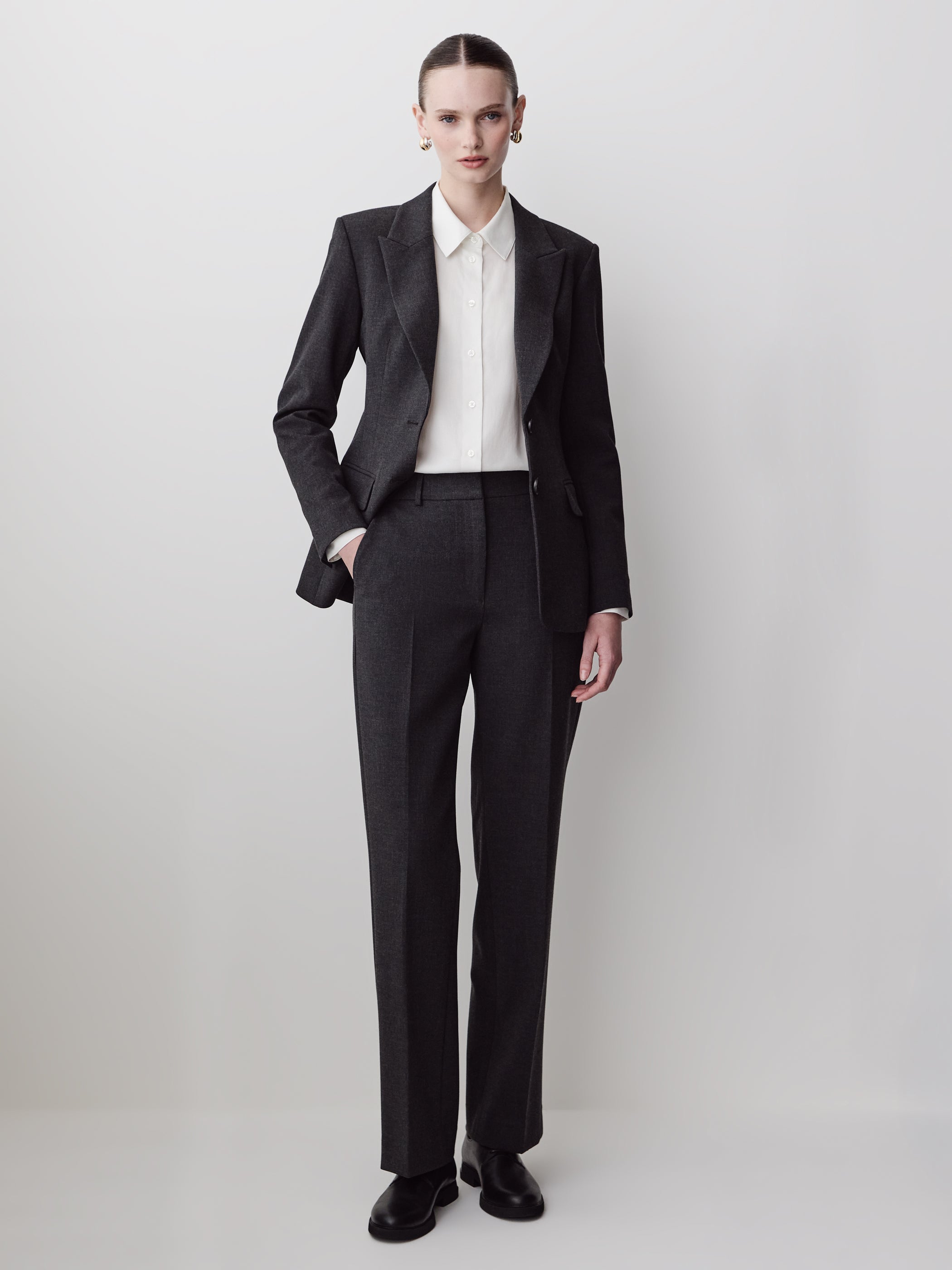 Woven High Rise Long Straight Stretch Pant