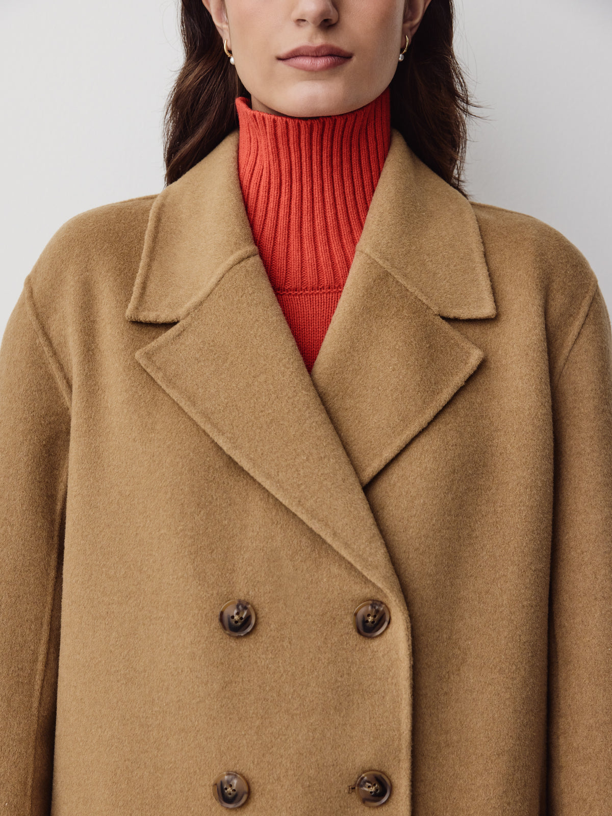 Wool Blend Double-Breasted Coat with Removable Scarf