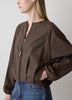 Woven Collarless Bomber Jacket with Zip Front