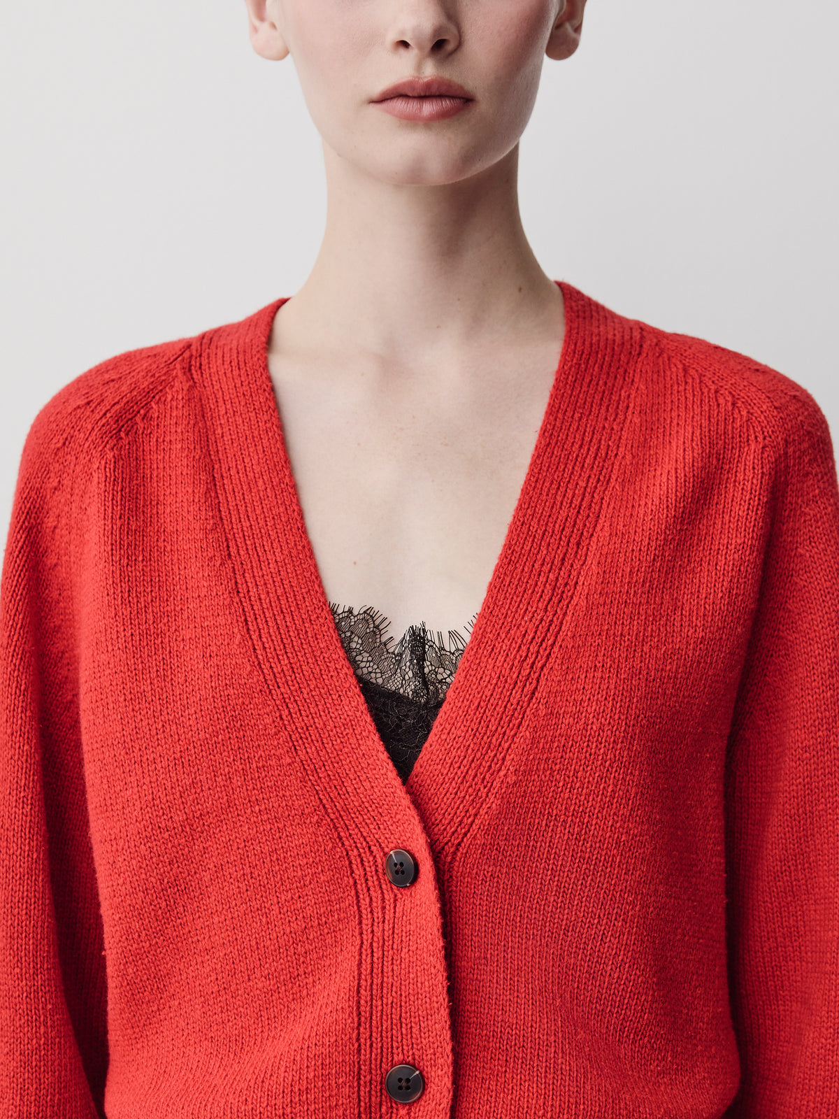 V-Neck Cardigan with Long Barrel Sleeves