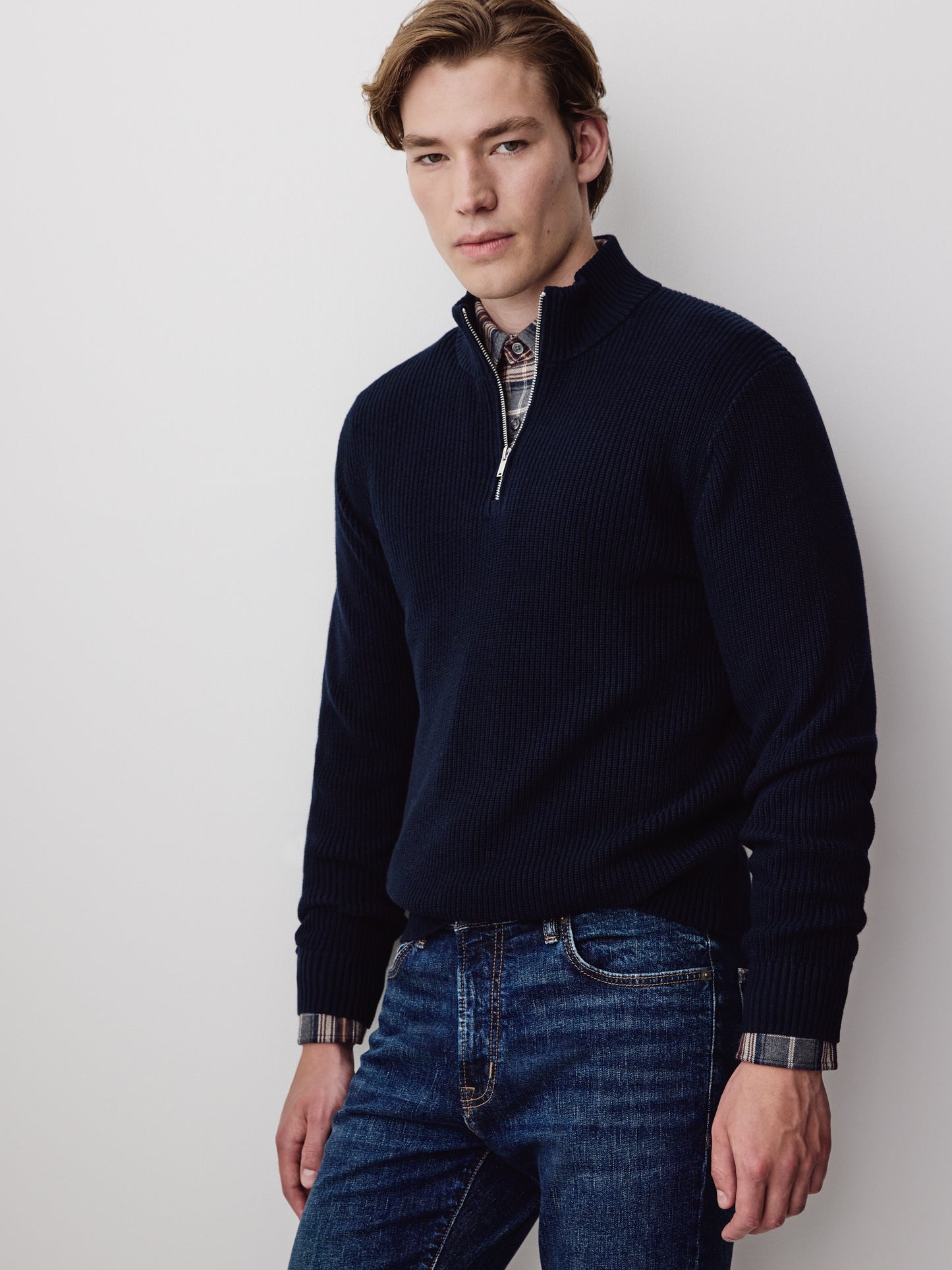 Men's Knit Cotton Cashmere Mock Zip Sweater