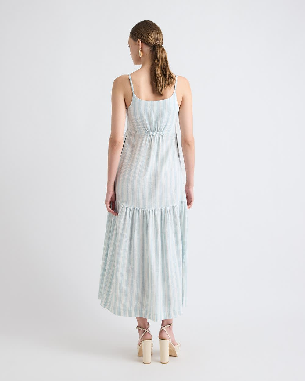 Sleeveless Square-Neck Linen-Blend Straight Maxi Dress