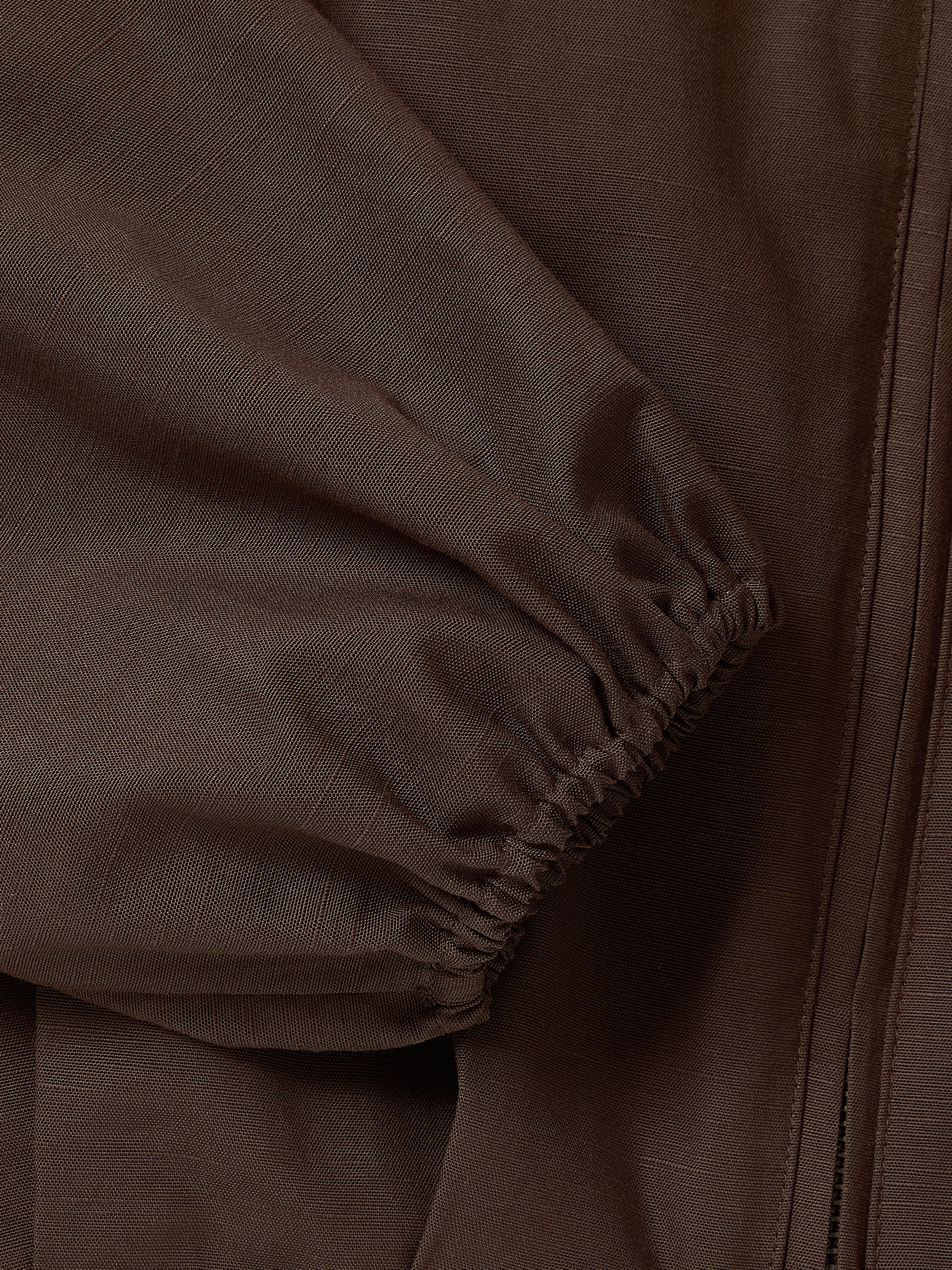 Woven Collarless Bomber Jacket with Zip Front