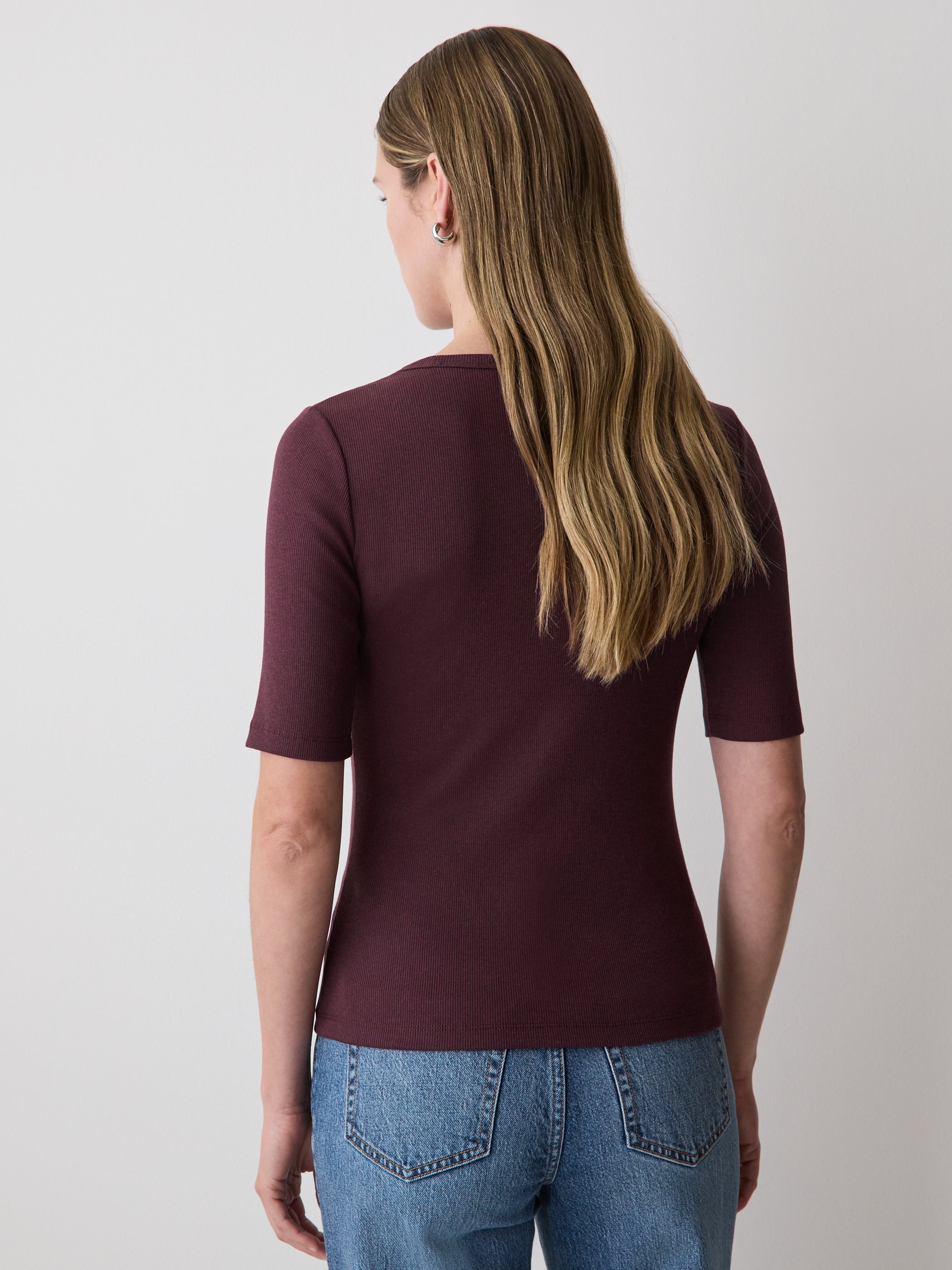 Elbow-Sleeve Crew-Neck Ribbed Tee