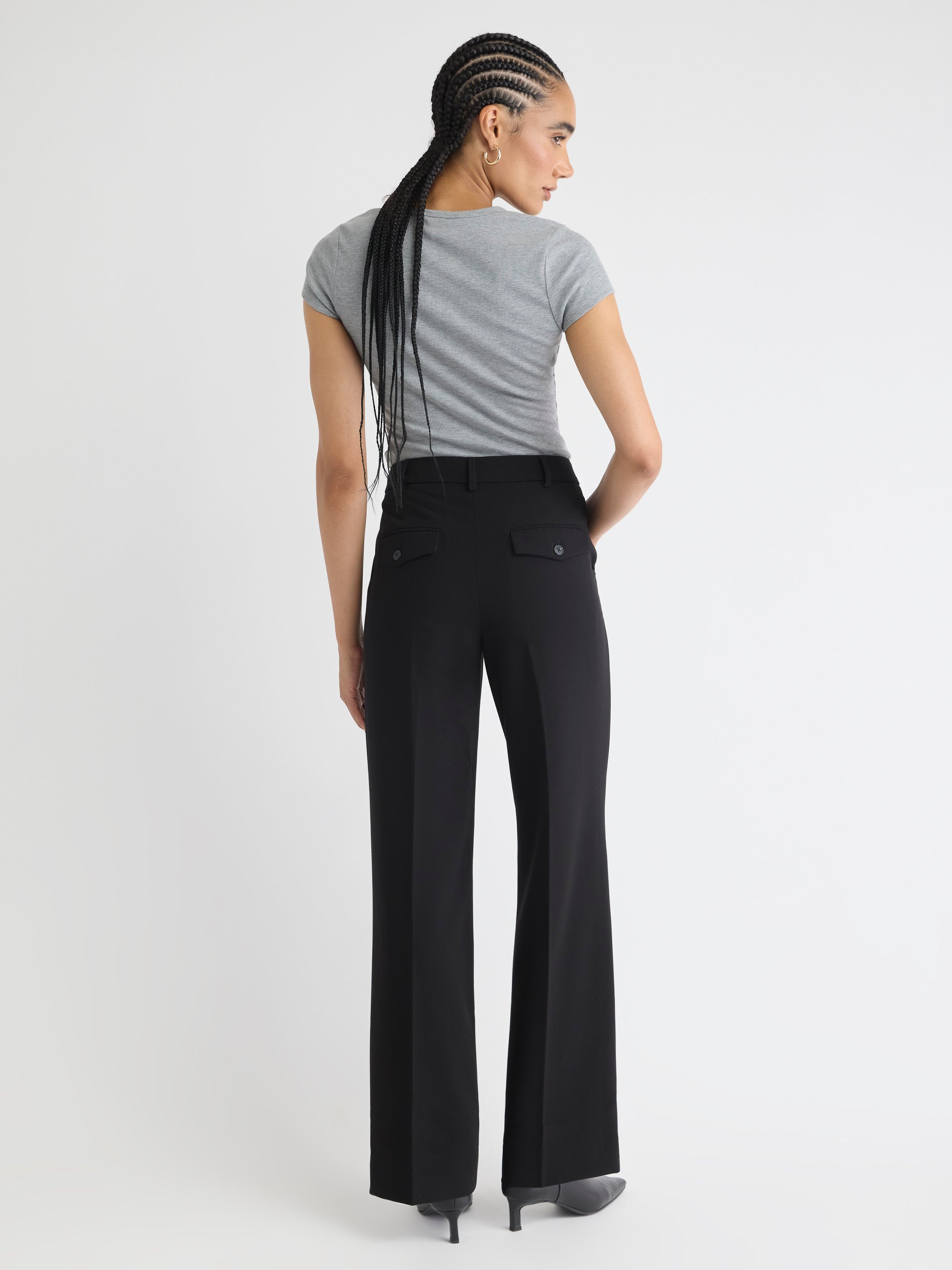 Pantalon en Sergé Épais à Taille Mi-Haute et Jambe Large 