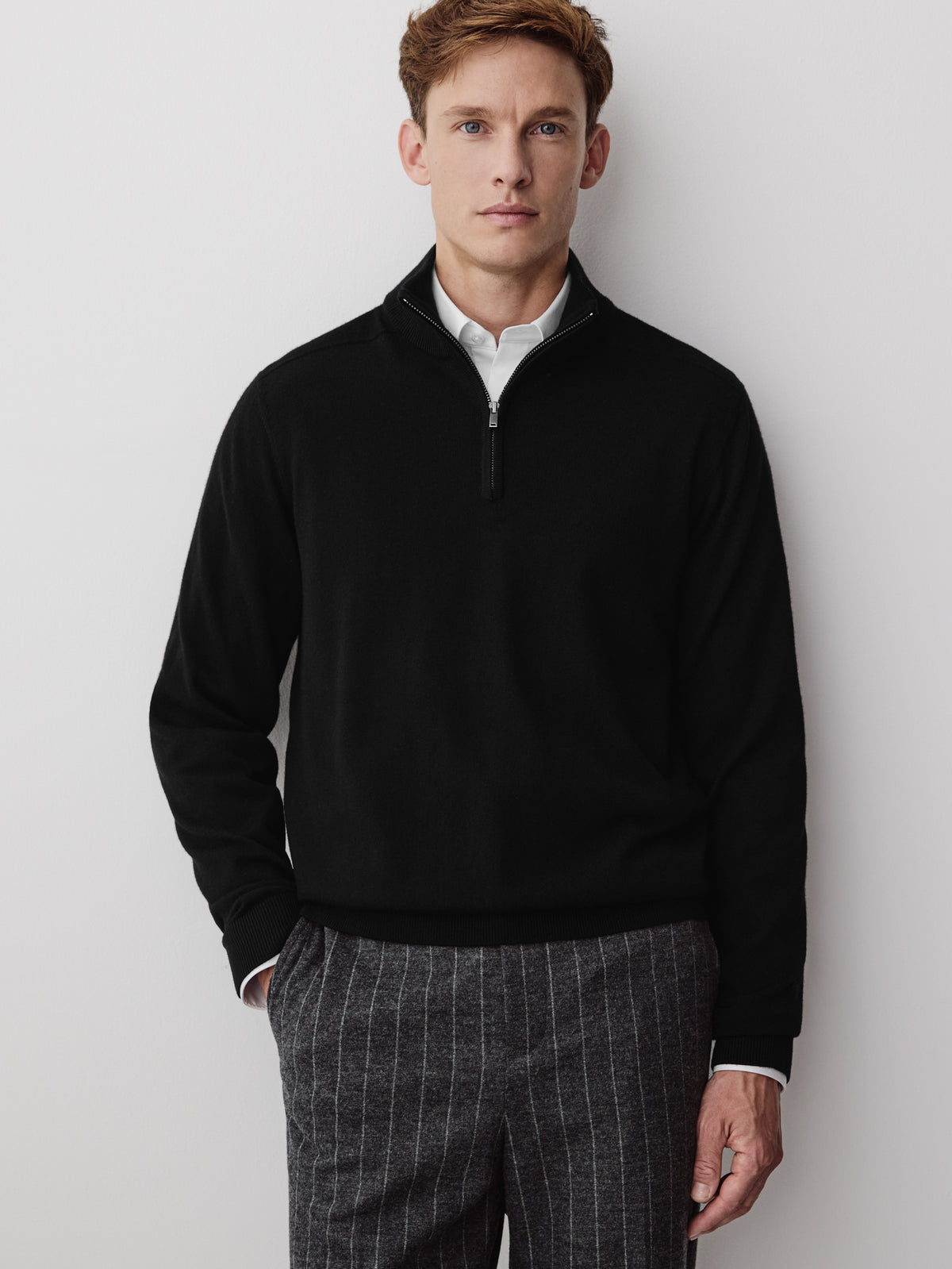 Merino-Wool Half-Zip Mock-Neck Sweater