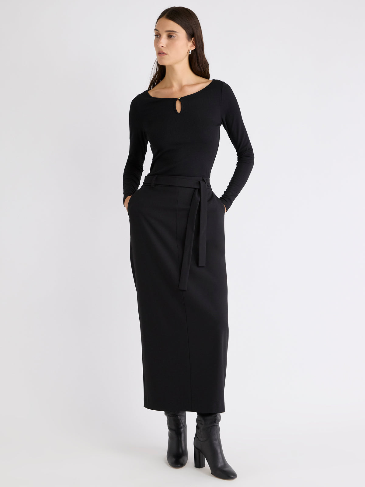Long-Sleeve Scoop-Neck Ribbed Top