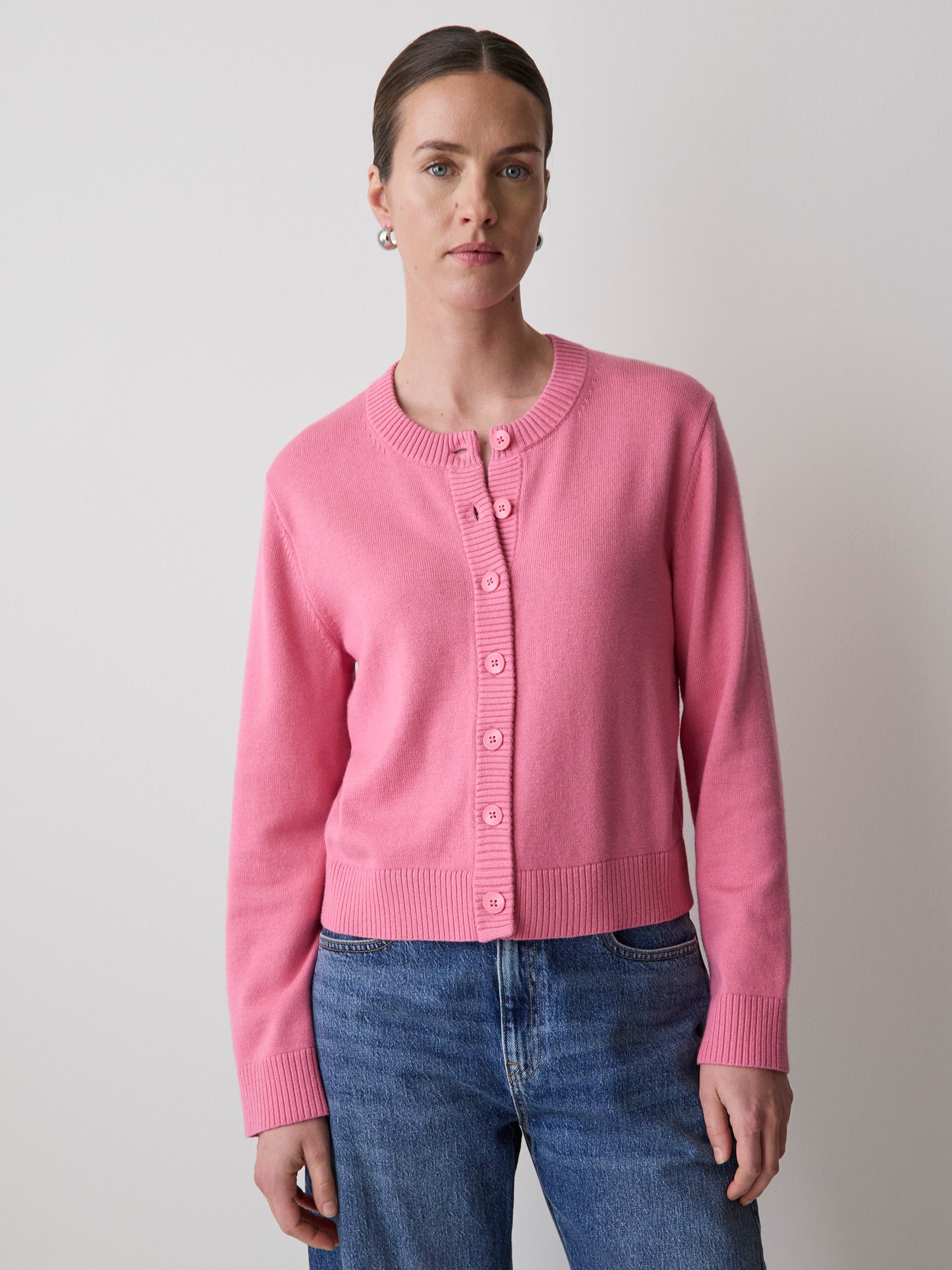 Wool-Blend Long-Sleeve Crew-Neck Cardigan