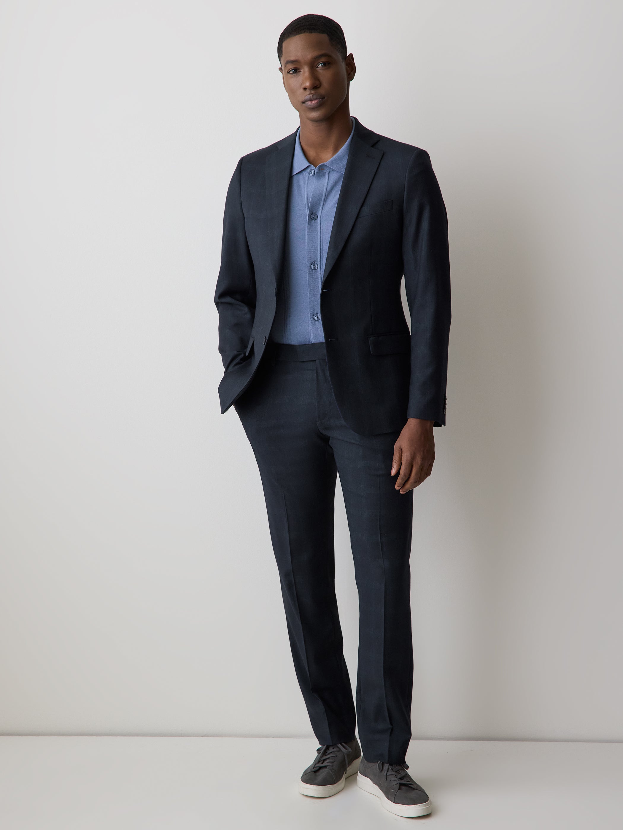 Veston de Complet Carreauté Marine à Coupe Étroite