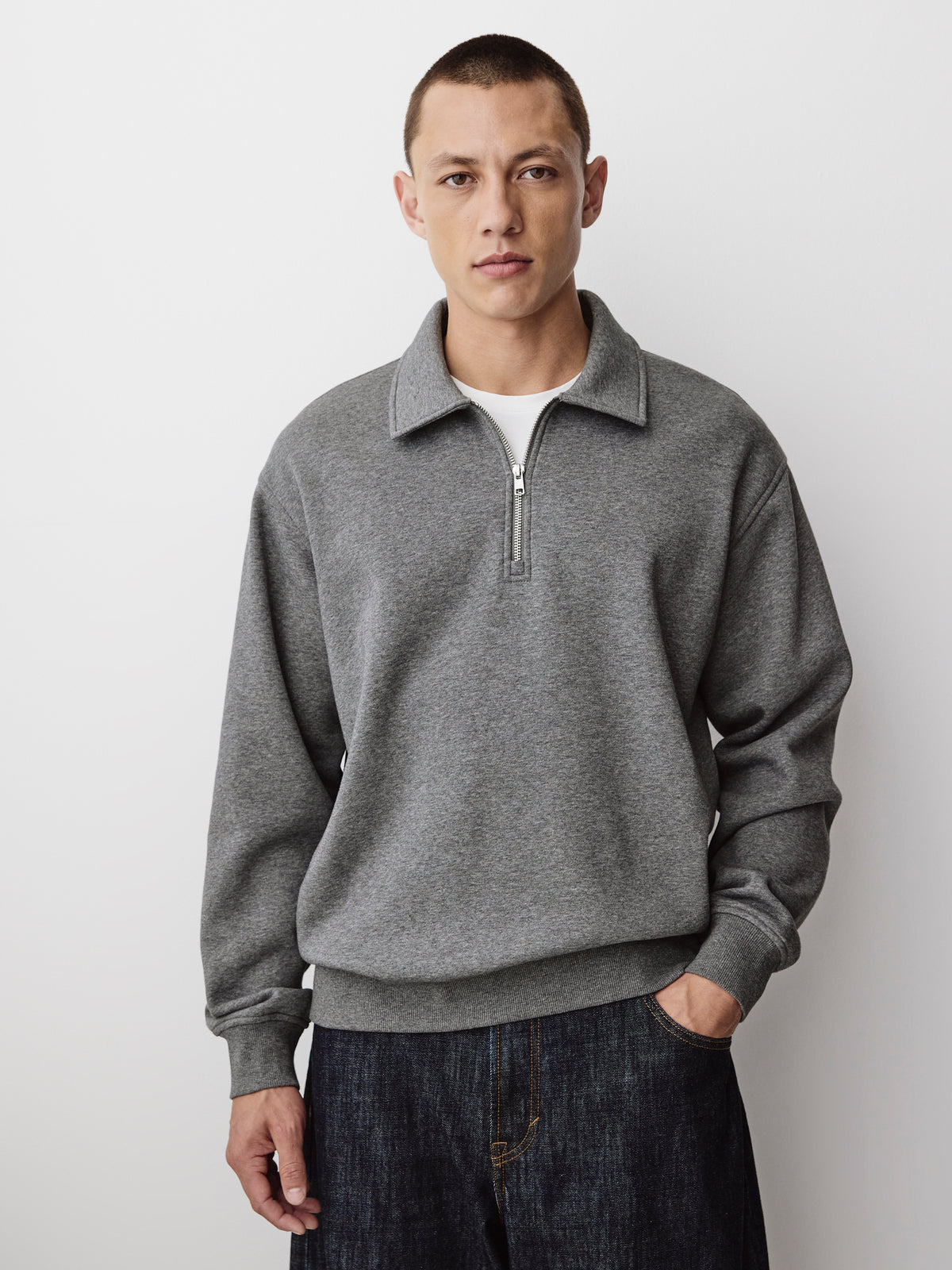Long-Sleeve Half-Zip Polo Sweater
