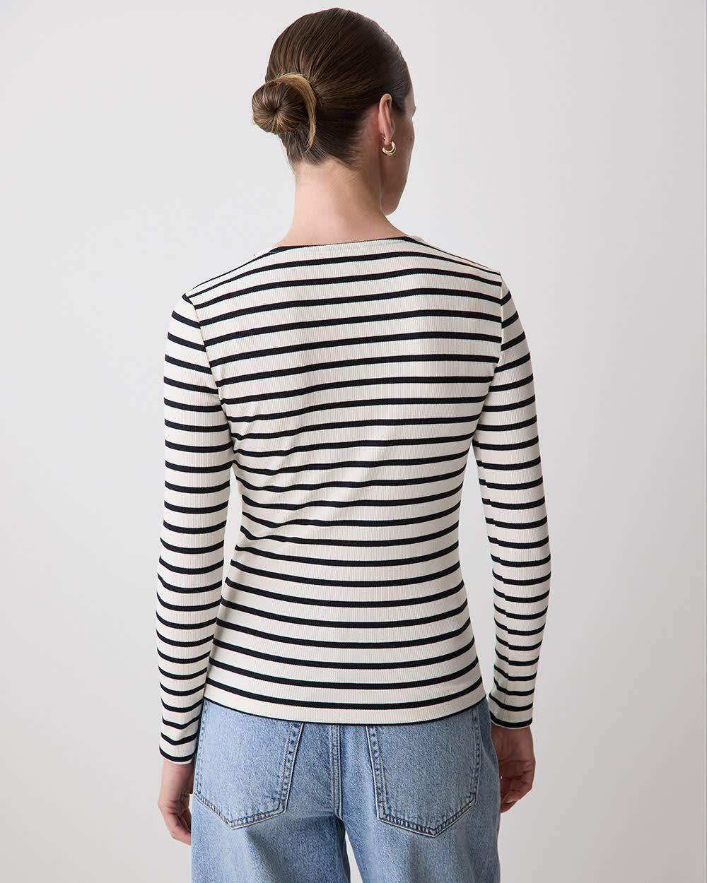 Long-Sleeve Henley Ribbed Top