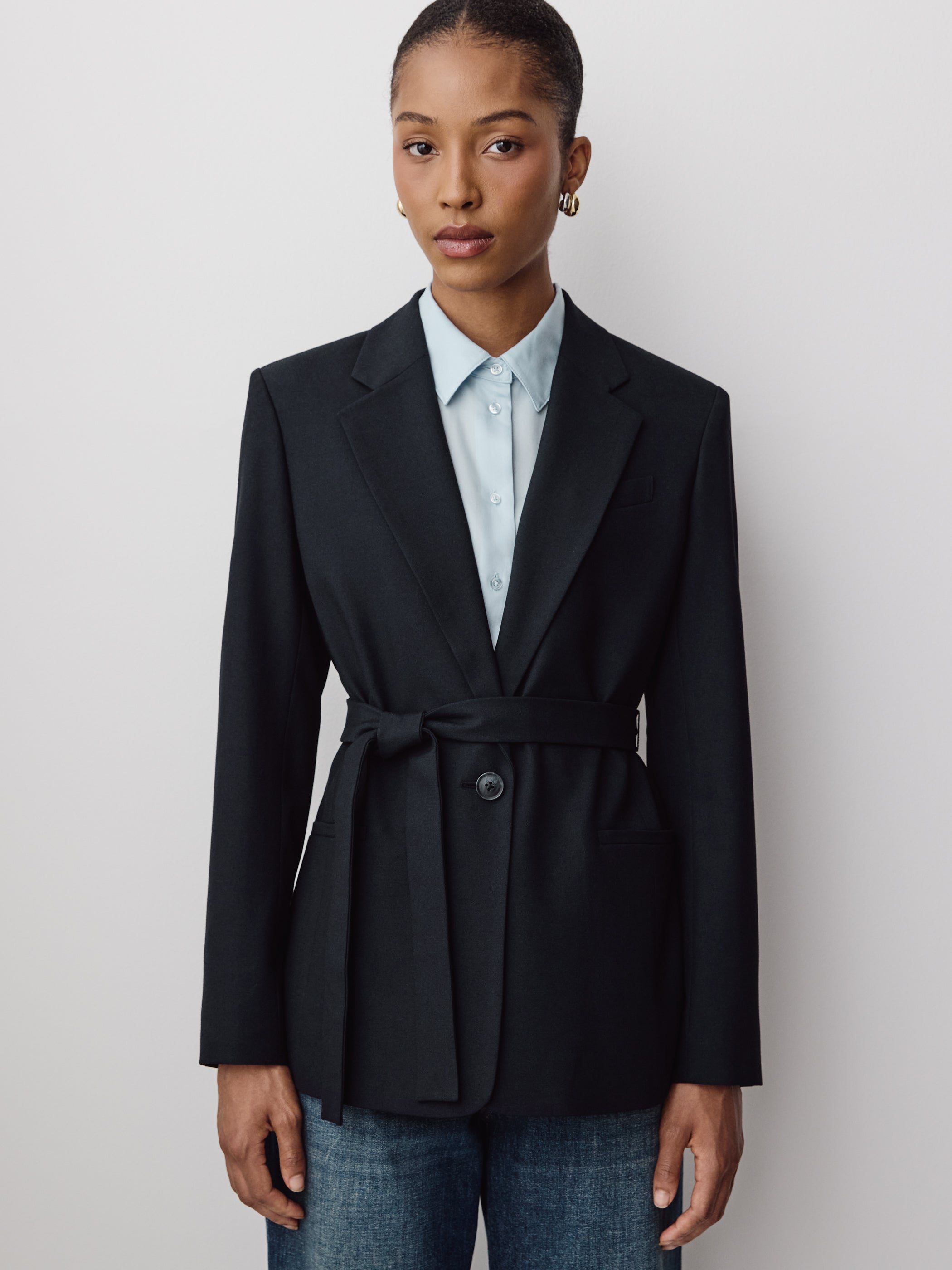 Relaxed-Fit One-Button Blazer with Removable Sash