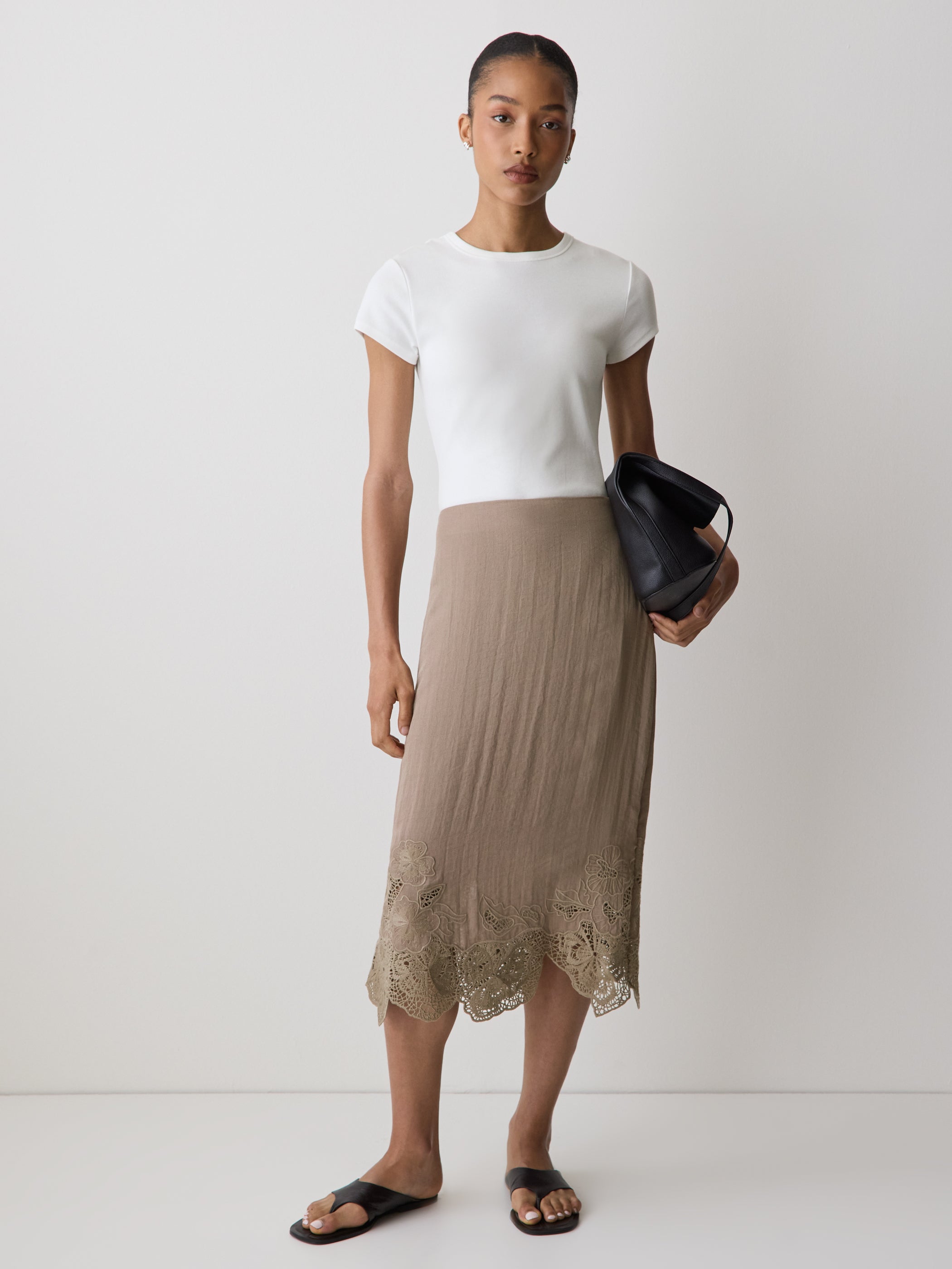 Women's High-Rise Midi Lace Trim Skirt – RW&CO