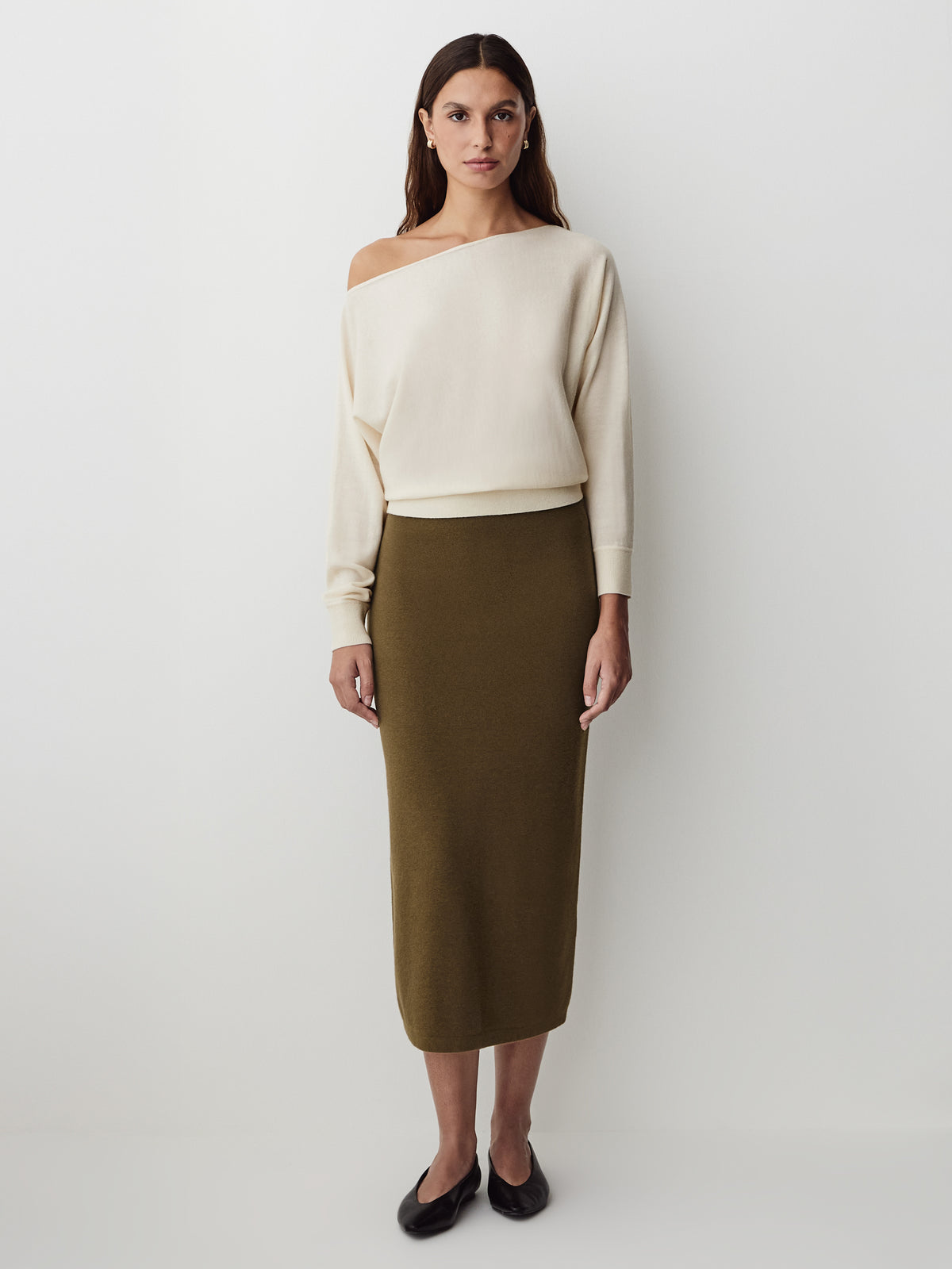 Long-Sleeve Off-the-Shoulder Merino-Wool Sweater