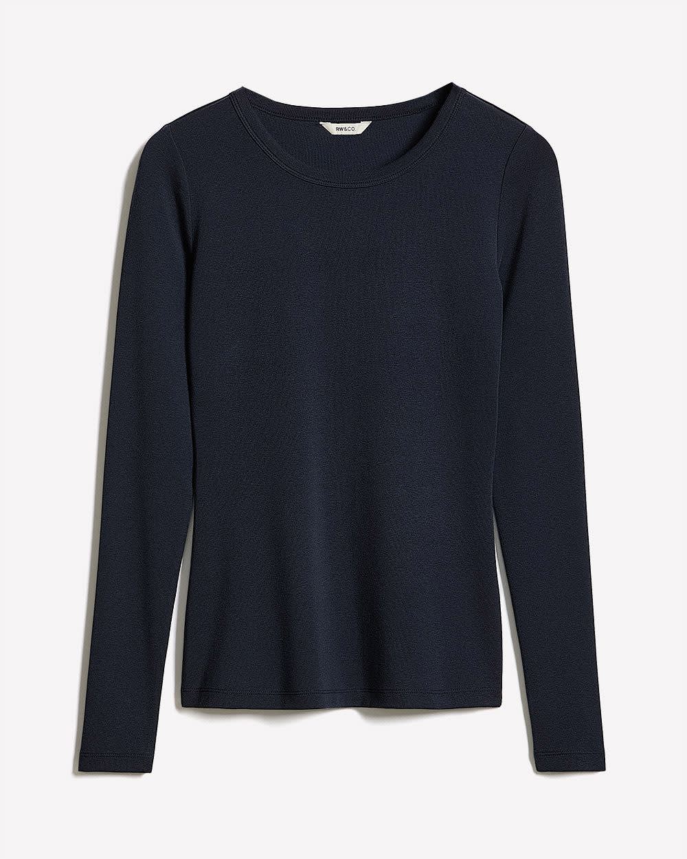 T-Shirt Côtelé Ajusté à Manches Longues et Col Rond en Tricot Luxueux