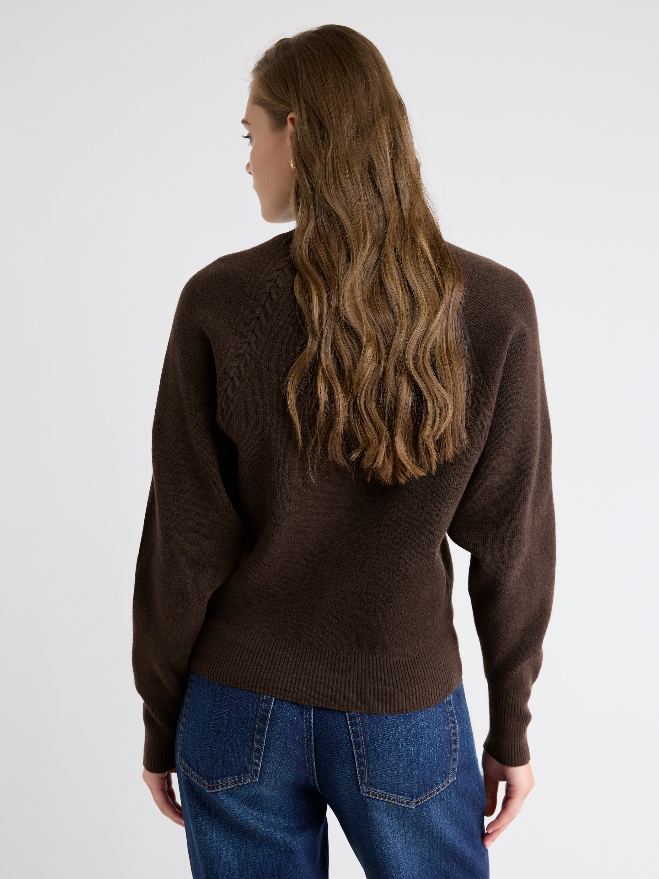 Pull Côtelé à Col Montant et Manches Longues