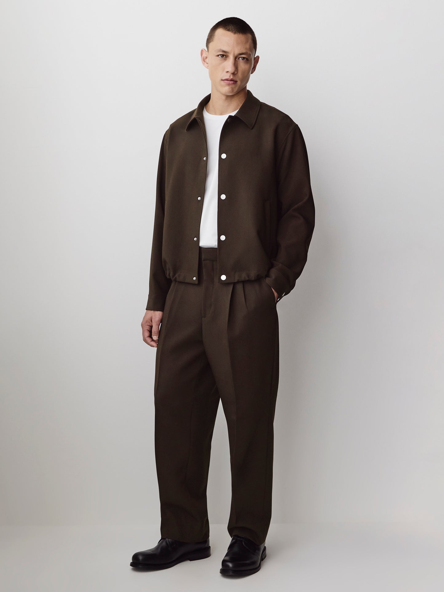 Men's Woven Jacket with Snap Closure