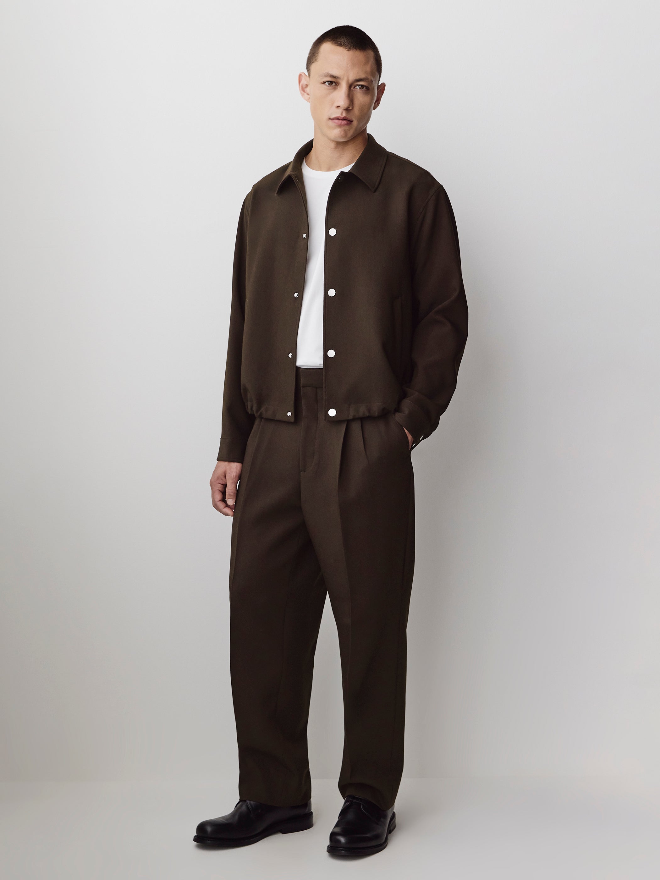 Men's Woven Jacket with Snap Closure