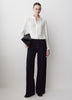 Silky Crepe Long-Sleeve Buttoned-Down Blouse