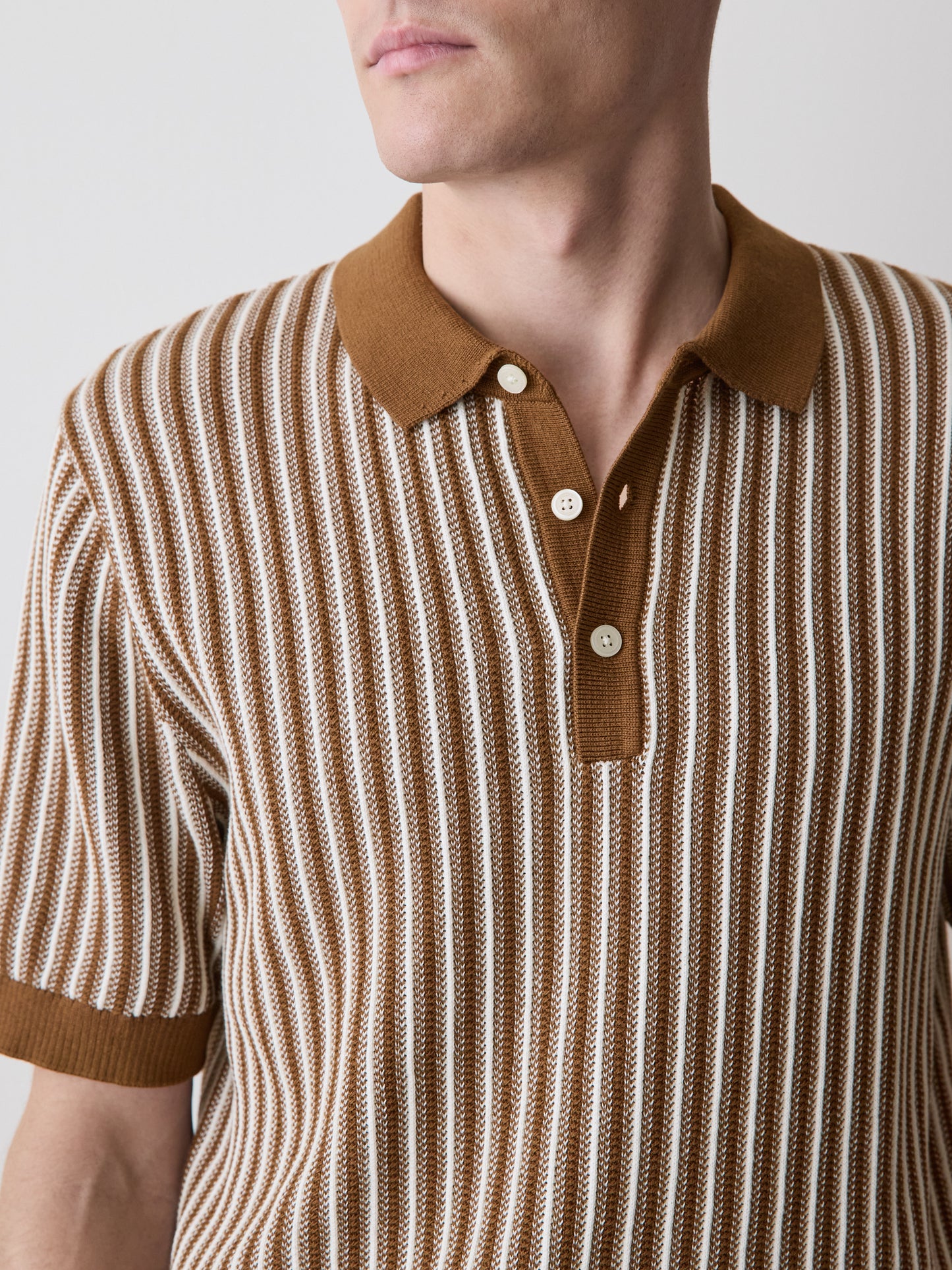 Striped Short-Sleeve Polo Sweater
