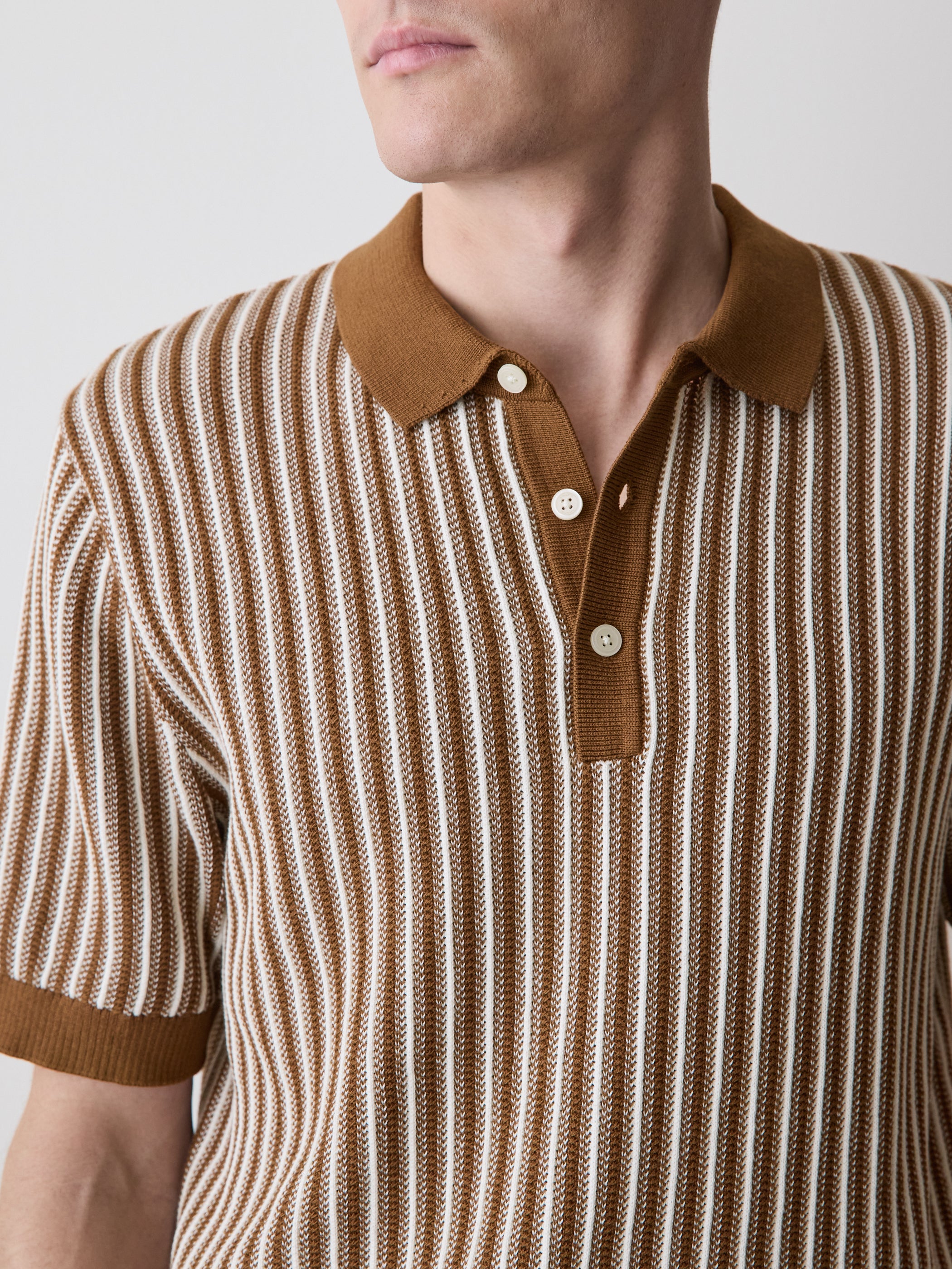 Striped Short-Sleeve Polo Sweater