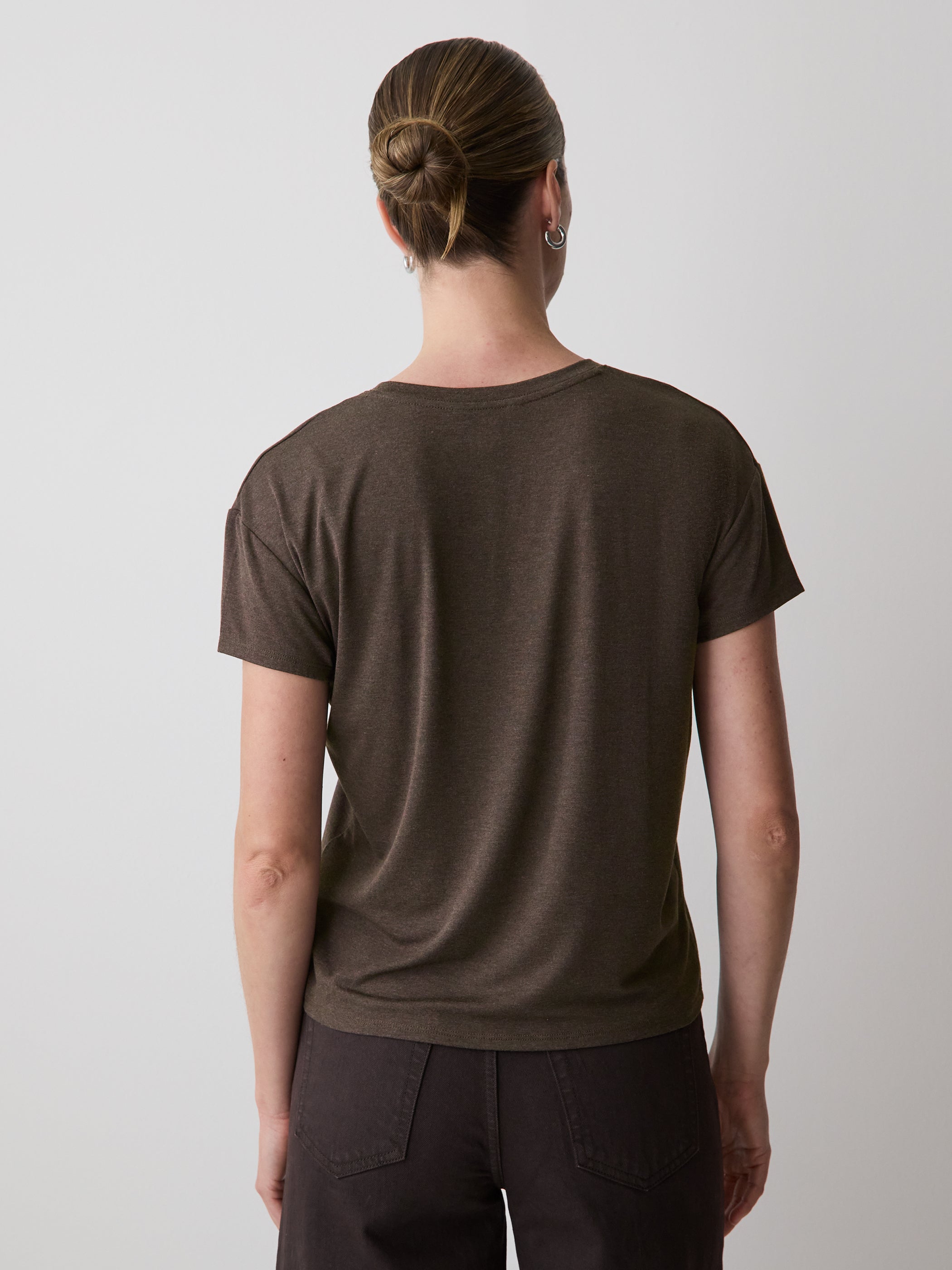 T-Shirt Col V en Mélange de Soie 