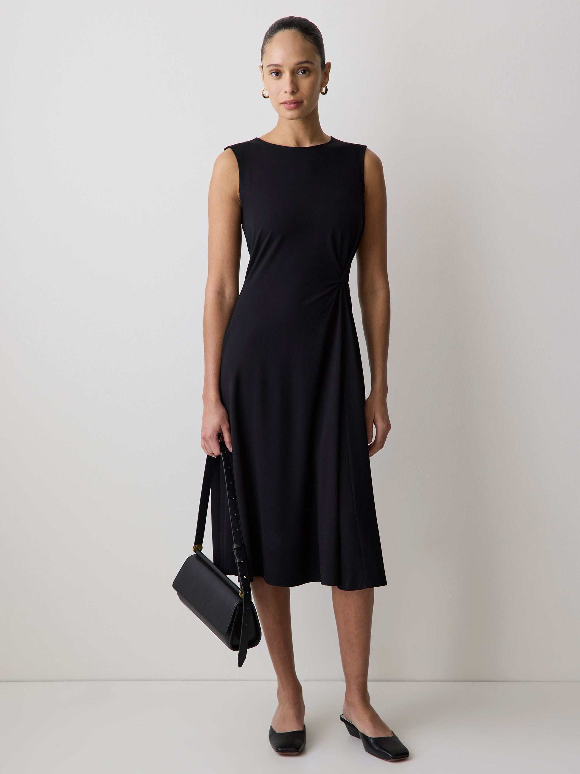 Sleeveless Crew-Neck Midi Dress with Knot Detail