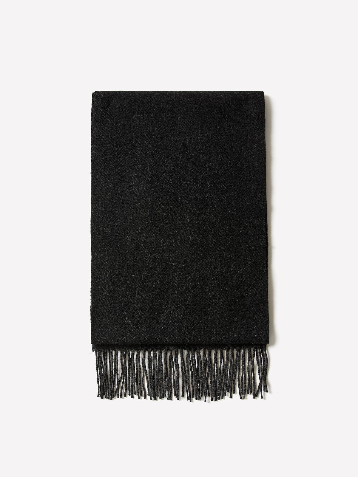 Herringbone Wool Scarf with Fringes