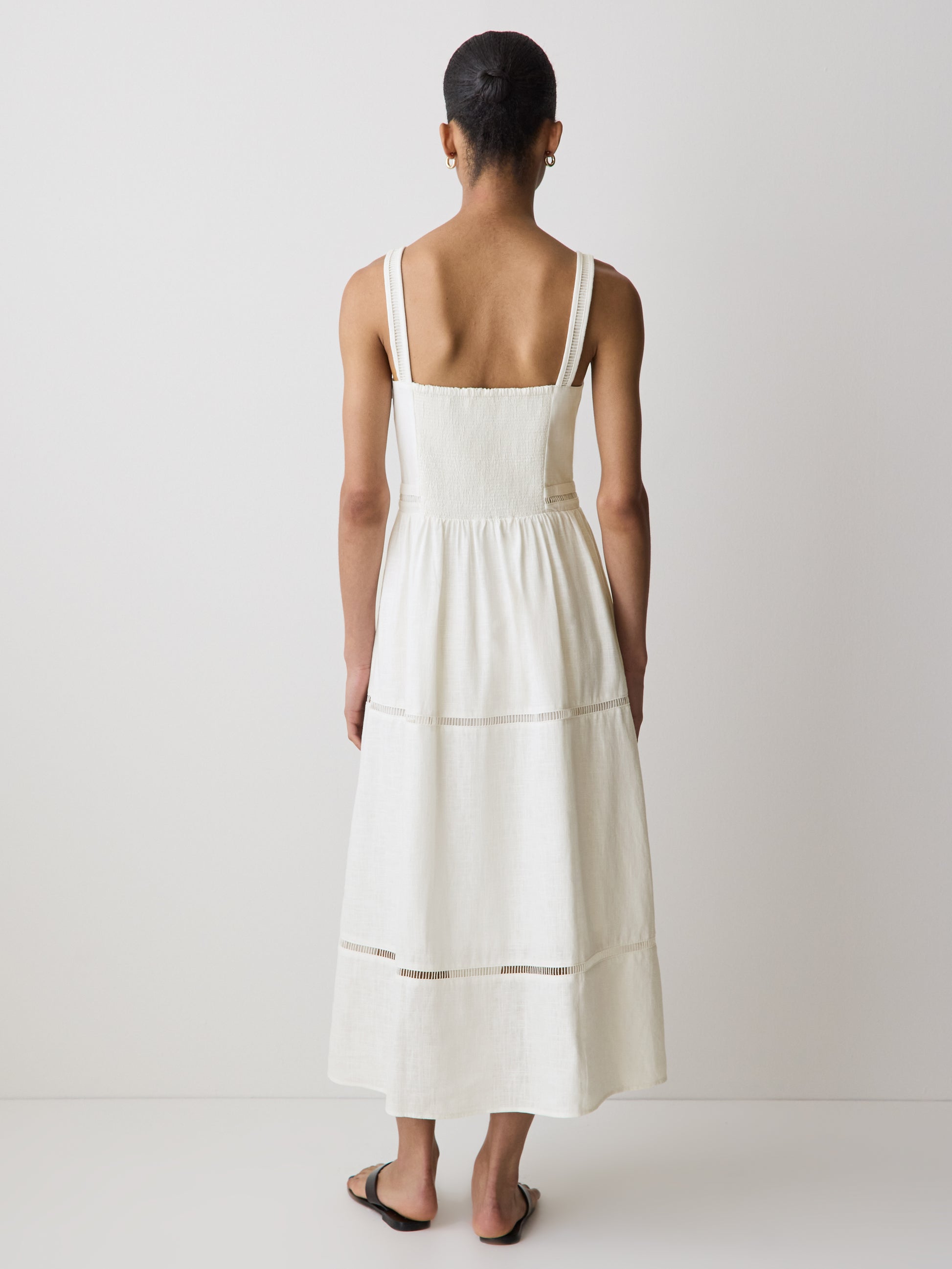 Sleeveless Square-Neck Linen-Blend Midi Dress