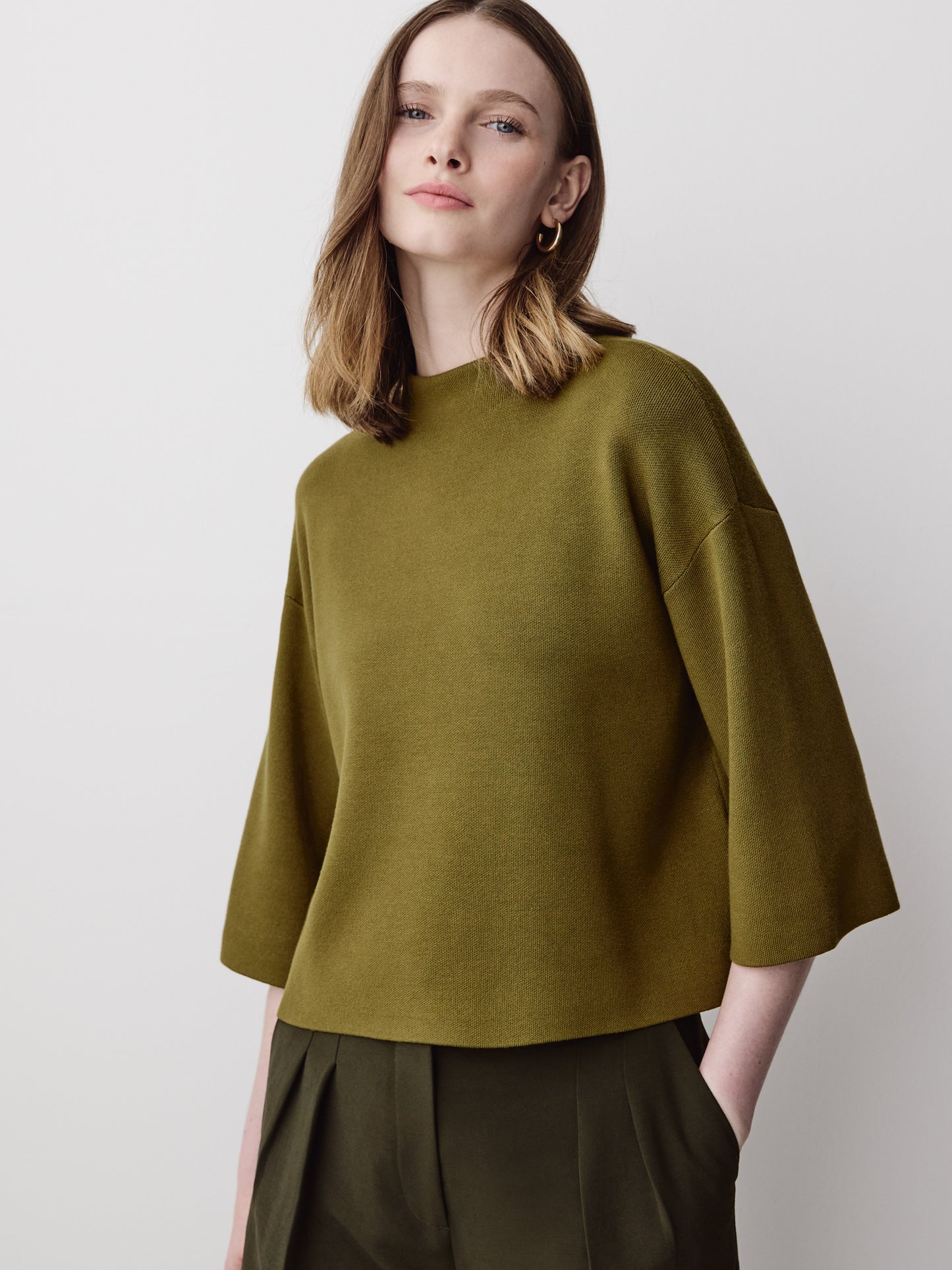 Mock-Neck Sweater with Bell Elbow Sleeves