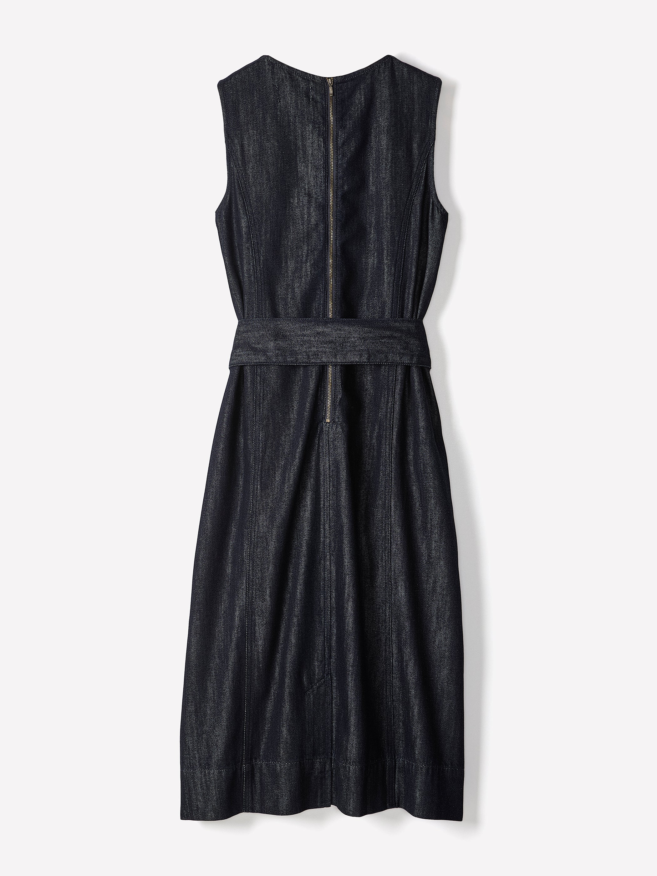 Sleeveless Belted Midi Denim Dress