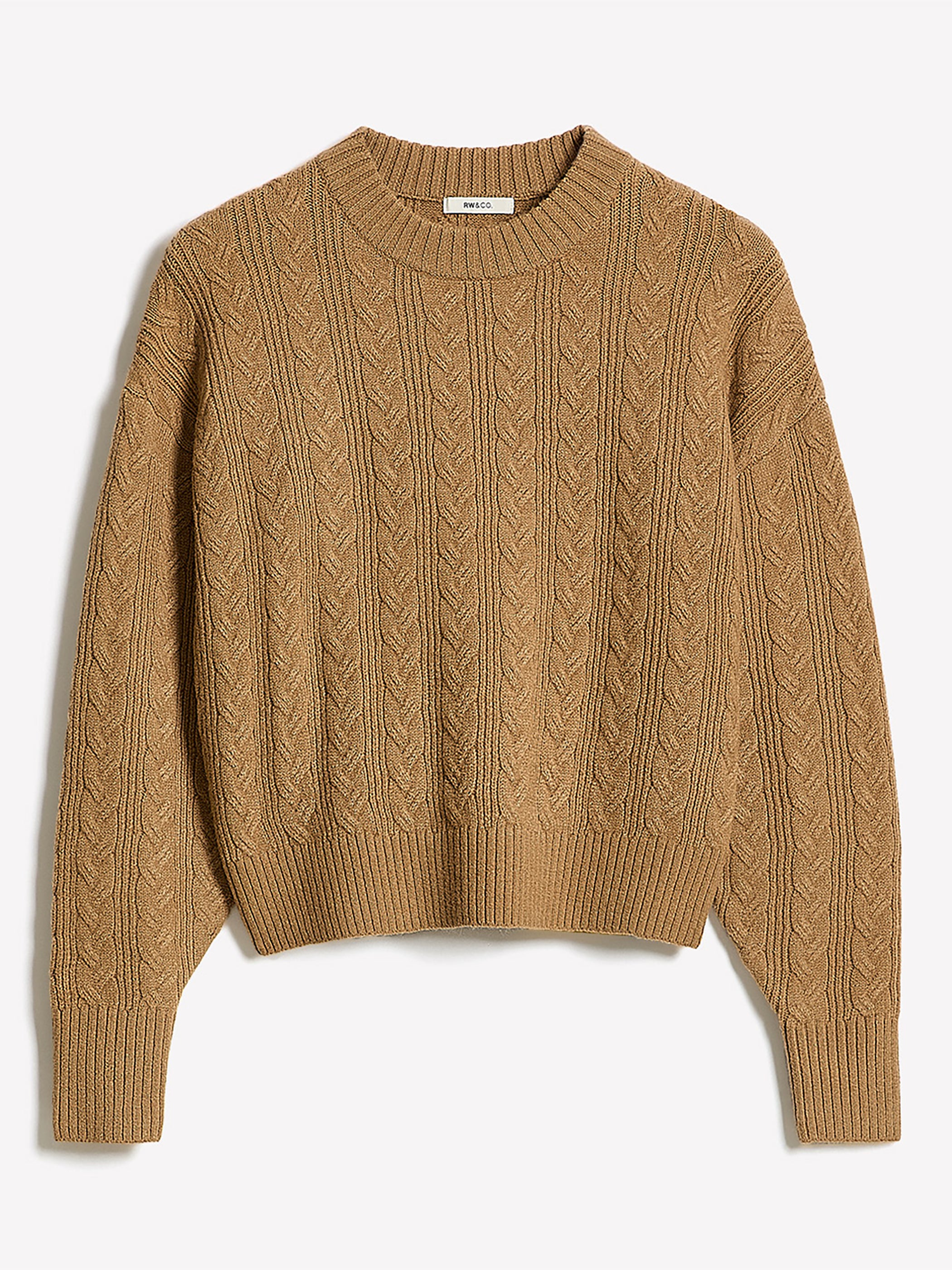 Pull en Mailles Torsadées à Manches Longues et Col Rond