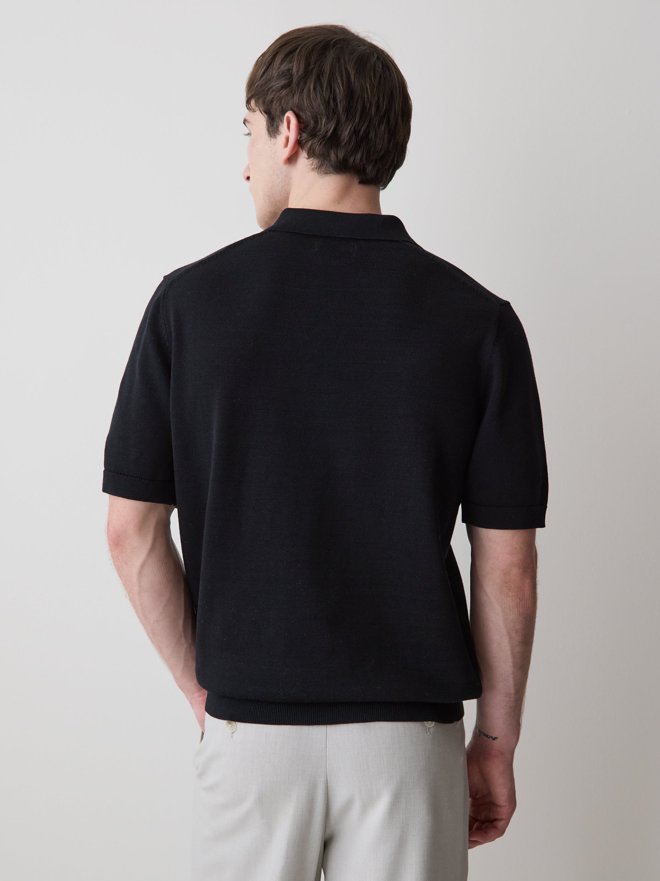 Cotton Short-Sleeve Polo with Johnny Collar